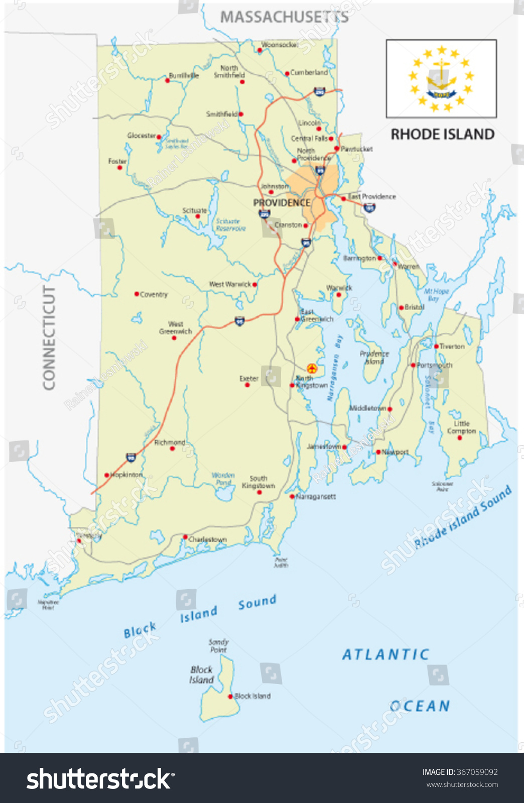 Rhode Island Road Map Flag Stock Vector (Royalty Free) 367059092 ...