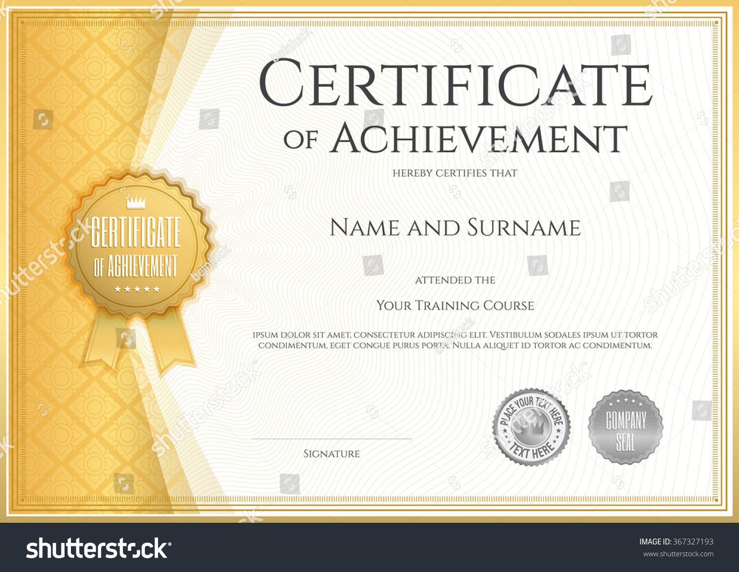 Certificate Achievement Template Vector Applied Thai Stock Vector ...