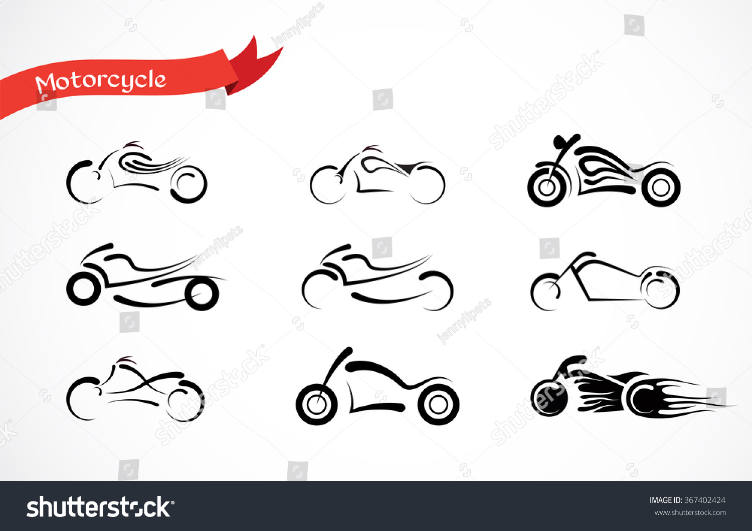 Vector Silhouette Classic Motorcycle Icon Collection Stock Vector ...