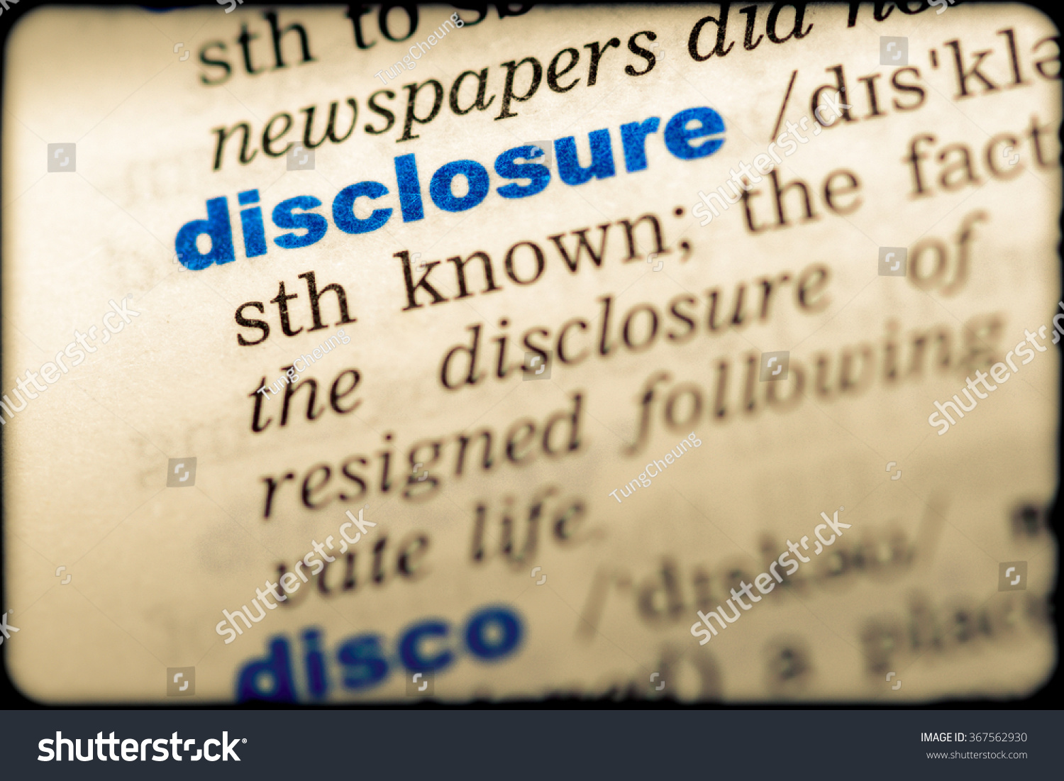 Closeup Word English Dictionary Disclosure Definition Stock Photo ...