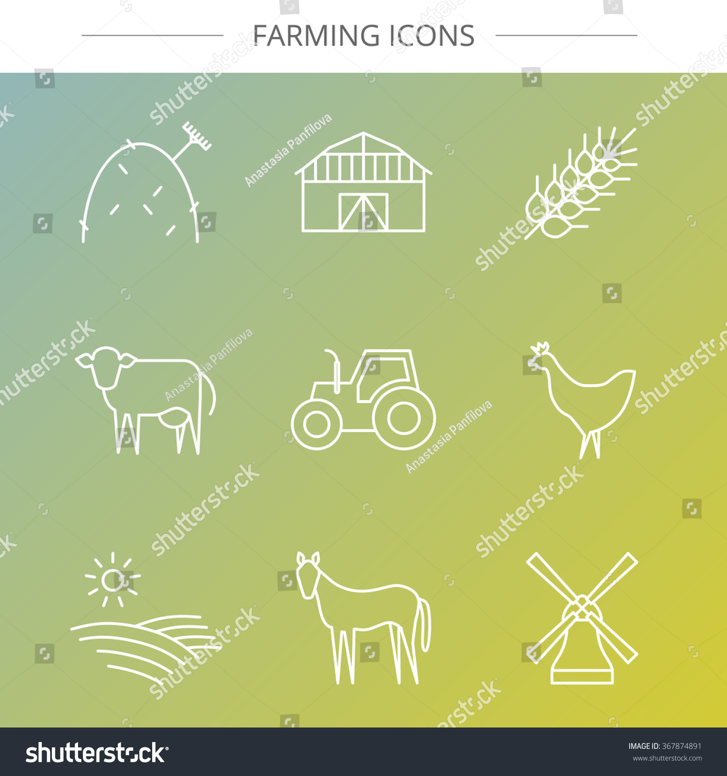 Vector Agriculture Farming Line Icons Barn Stock Vector (Royalty Free ...