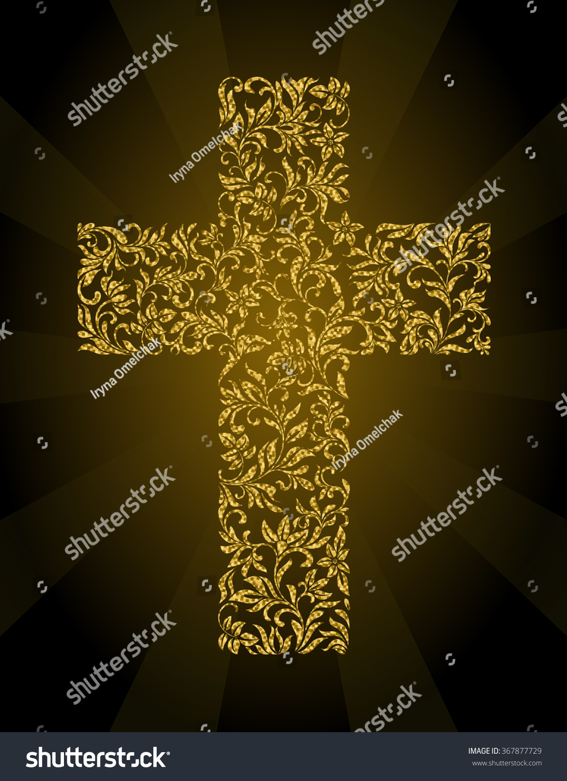 Christian Cross Floral Ornament Gold Glitter Stock Vector (Royalty Free ...