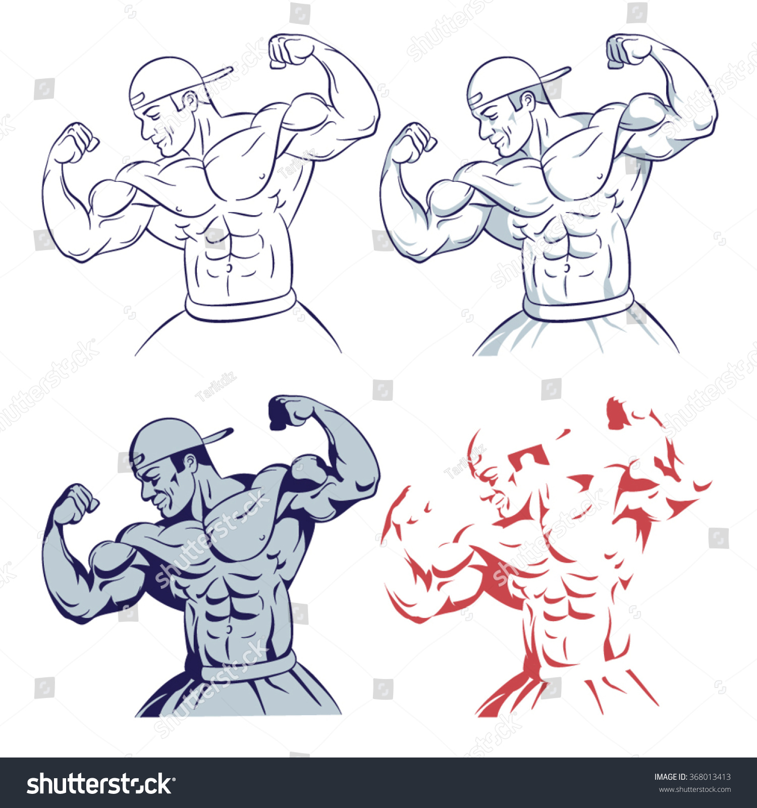 Vektor Stok Bodybuilder Posing Muscle Man Fitness Model Tanpa Royalti Shutterstock