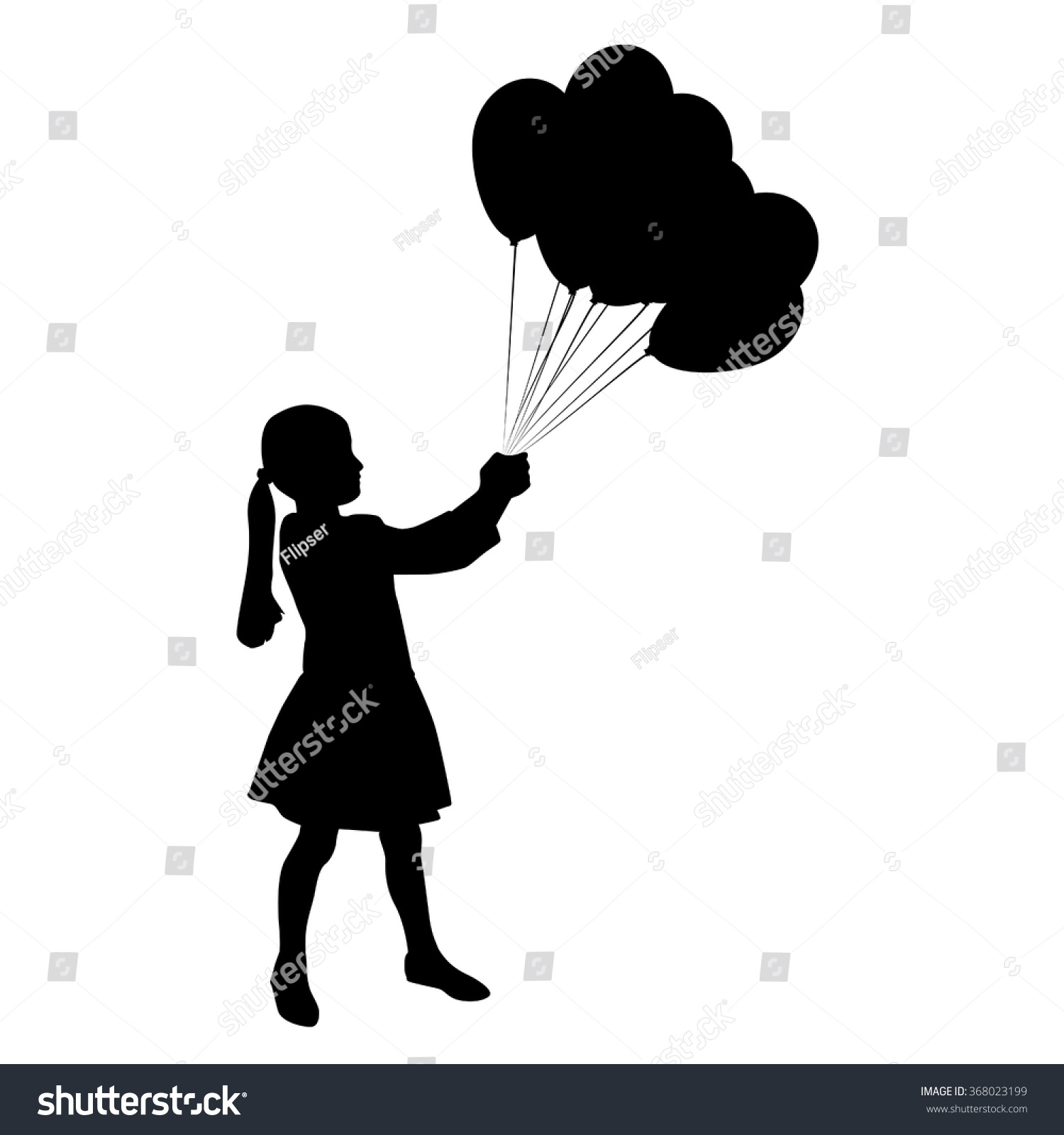 Silhouette Girl Air Balloons Vector Illustration Stock Vector (Royalty ...