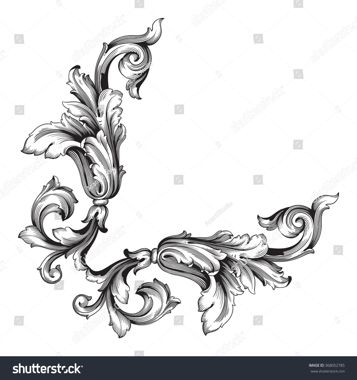 Vintage Baroque Frame Scroll Ornament Engraving Stock Vector (Royalty ...