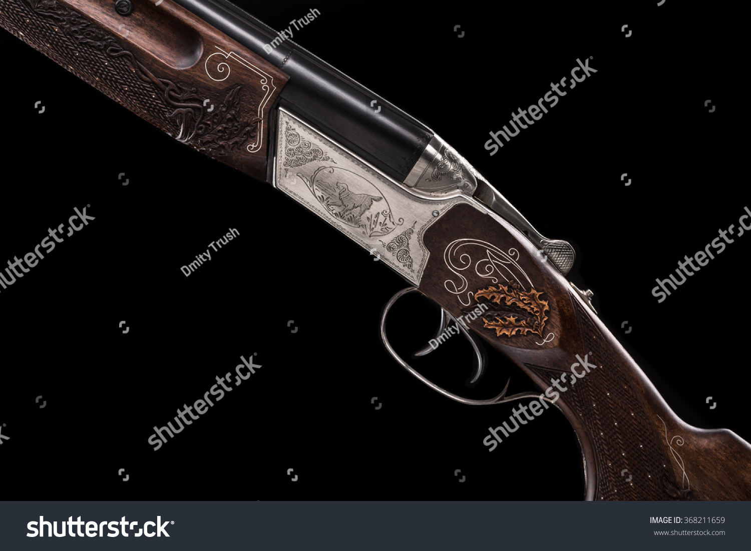 Doublebarreled Shotgun On Black Background Stock Photo 368211659