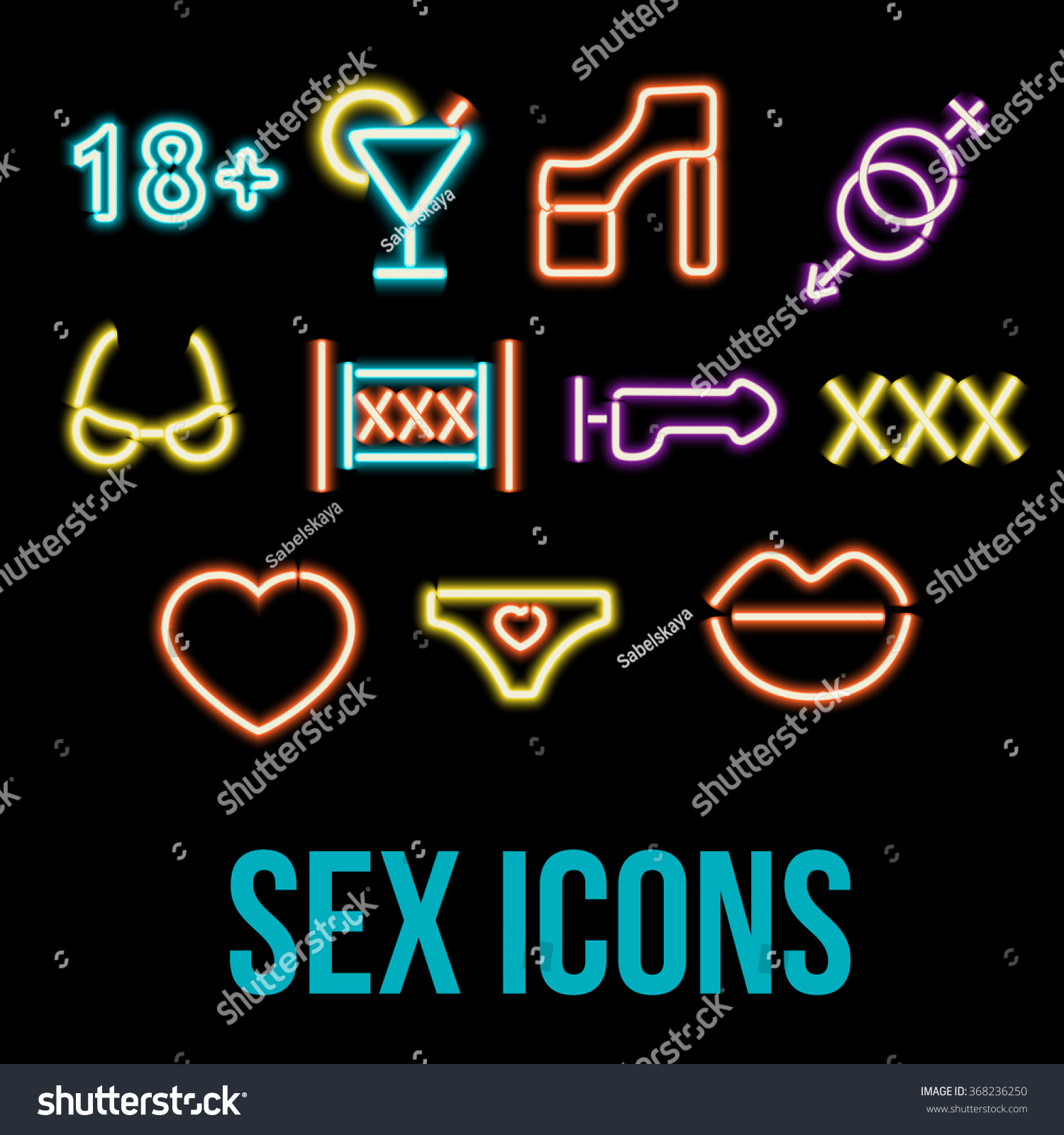 Set Neon Sex Icons Erotic Symbol Stock Vector Royalty Free 368236250 Shutterstock