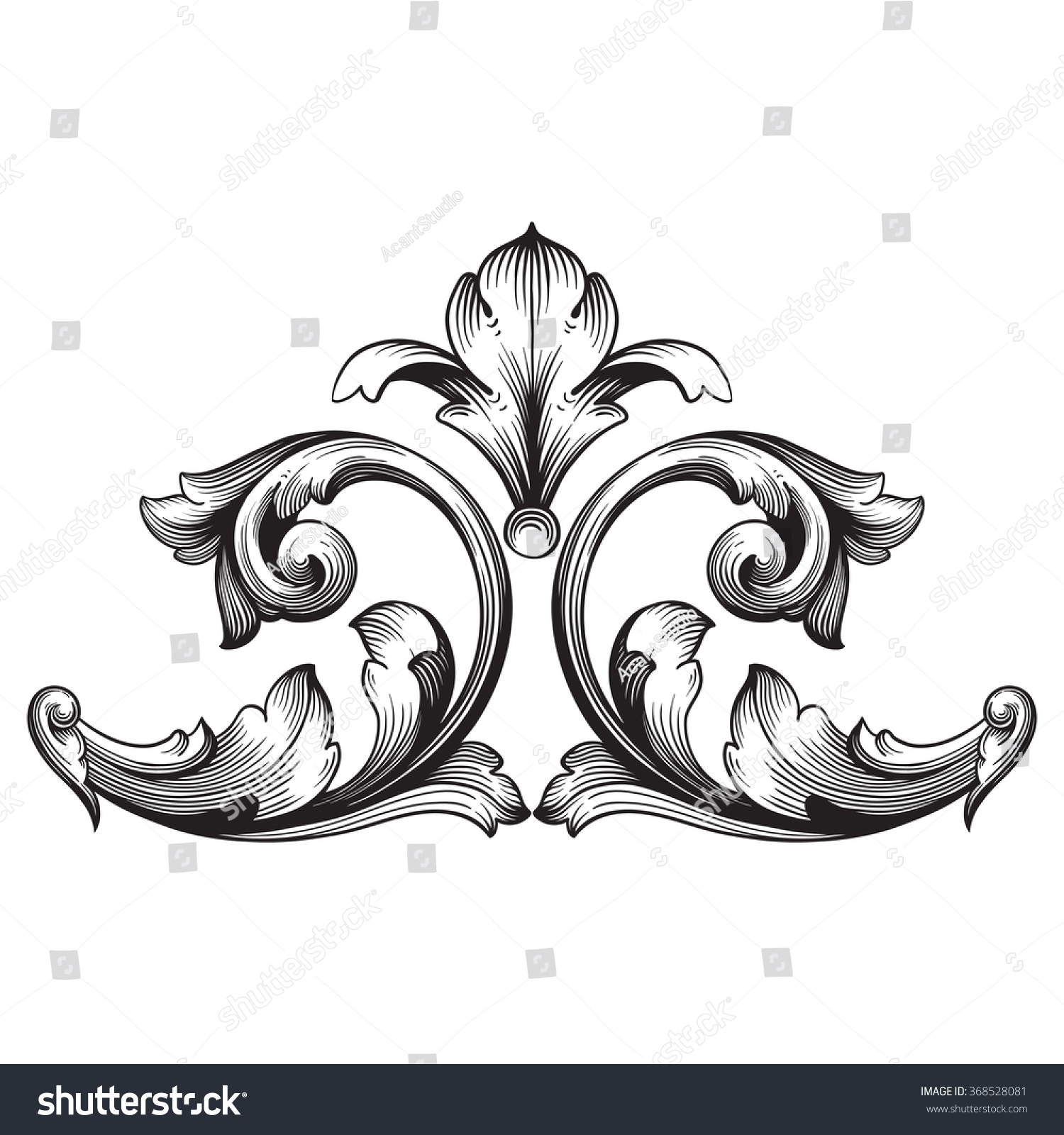 Vintage Baroque Frame Scroll Ornament Engraving Stock Vector (Royalty ...