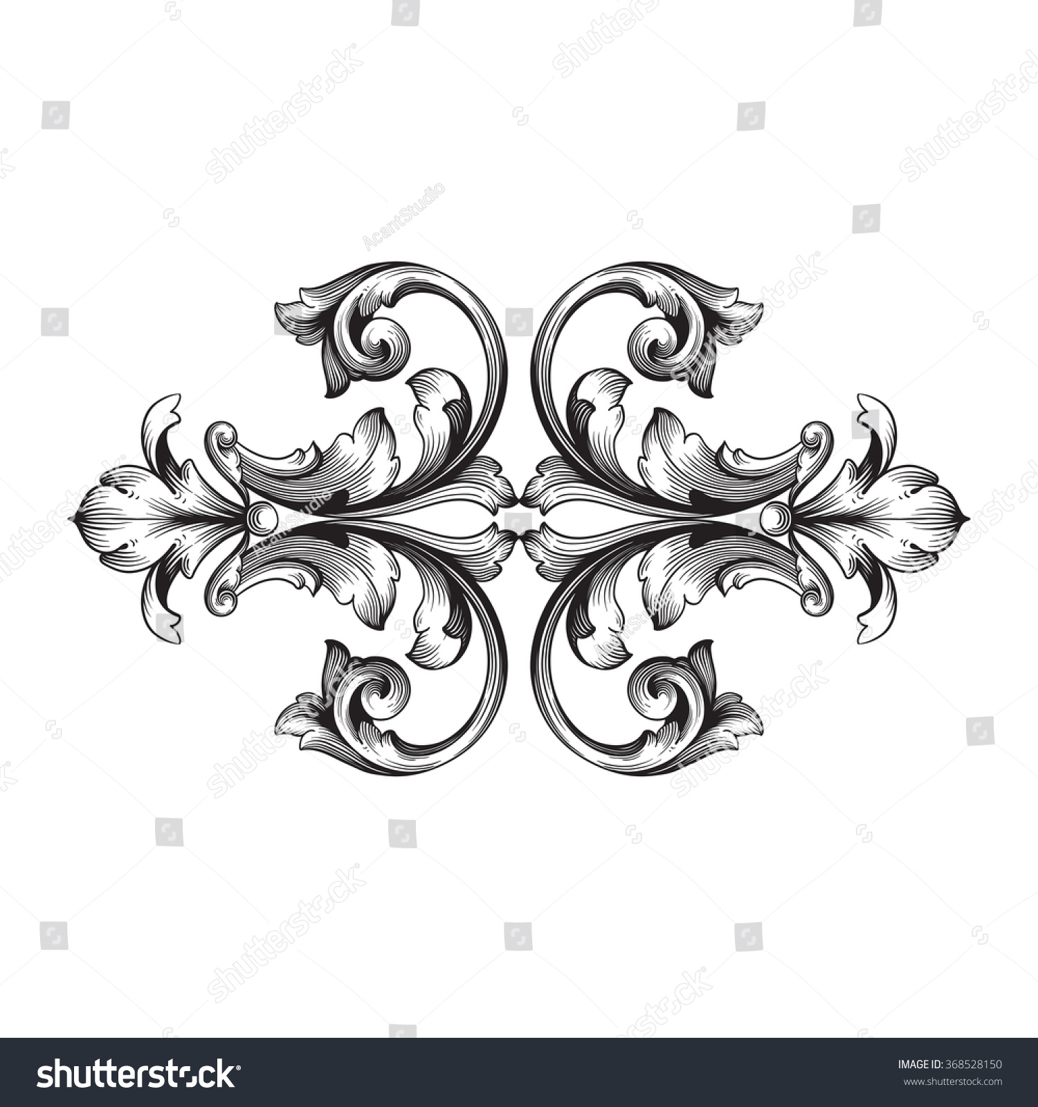 Vintage Baroque Frame Scroll Ornament Engraving Stock Vector (Royalty ...