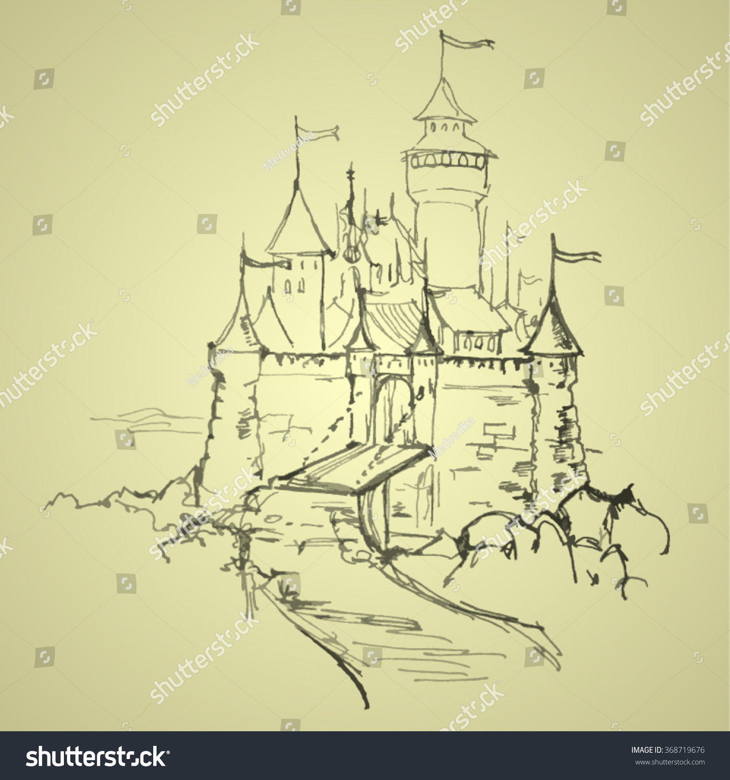 Medieval Castle Vector Illustration Background Saved Stock Vector ...