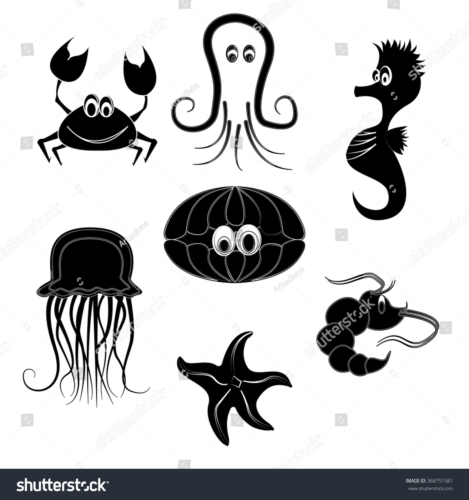 Silhouettes Sea Creatures On White Background Stock Vector (Royalty ...