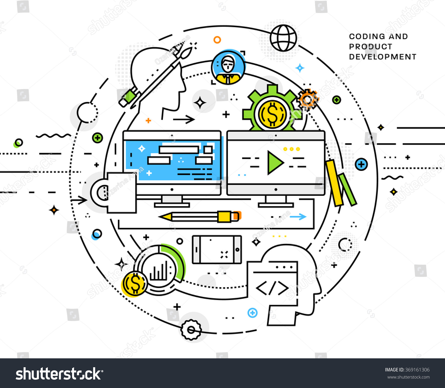 Flat Style Thin Line Art Design Stock Vector (Royalty Free) 369161306 ...