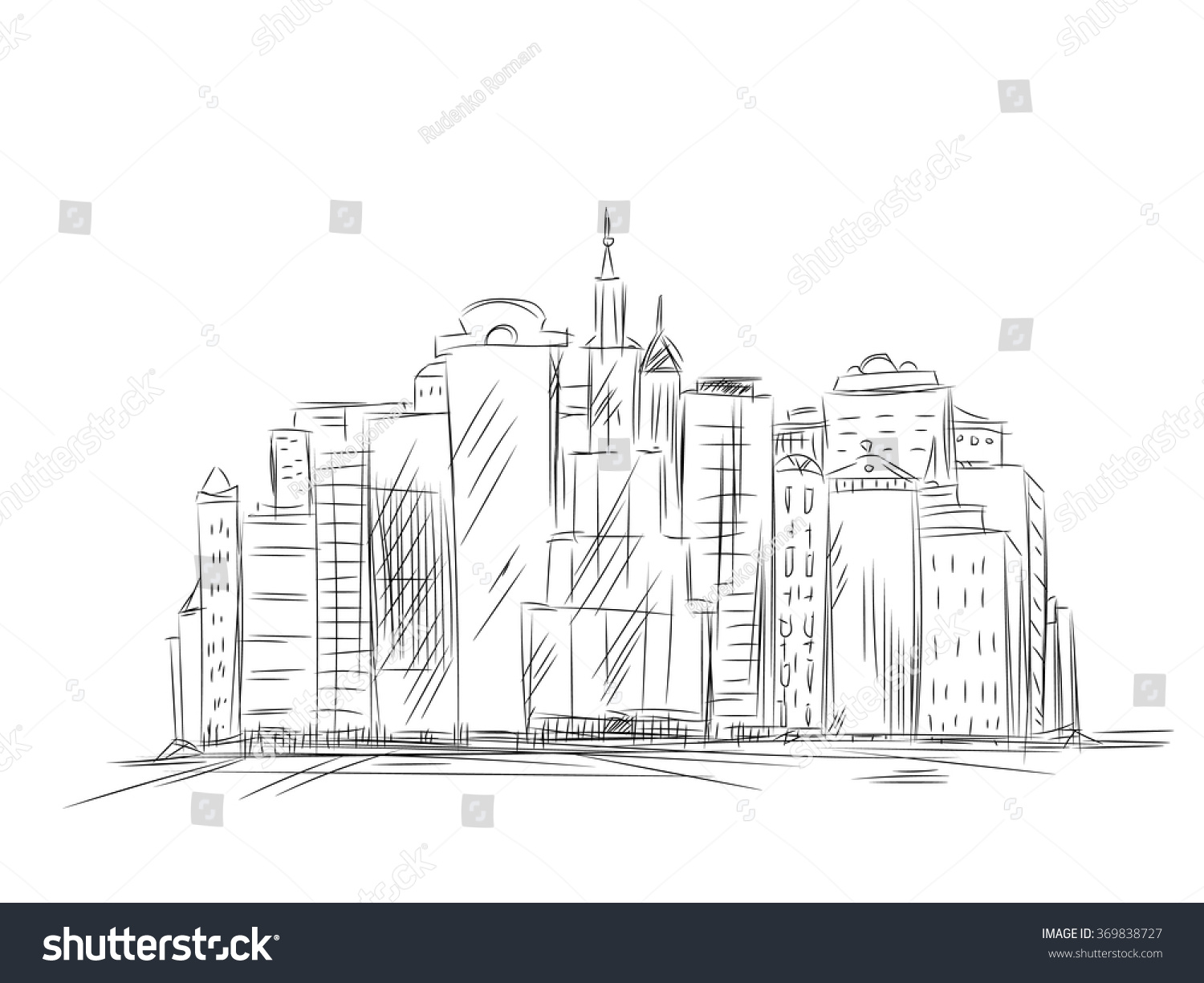 Sketch Houses Building Minimalism Contours Vector Stock Vector (Royalty ...