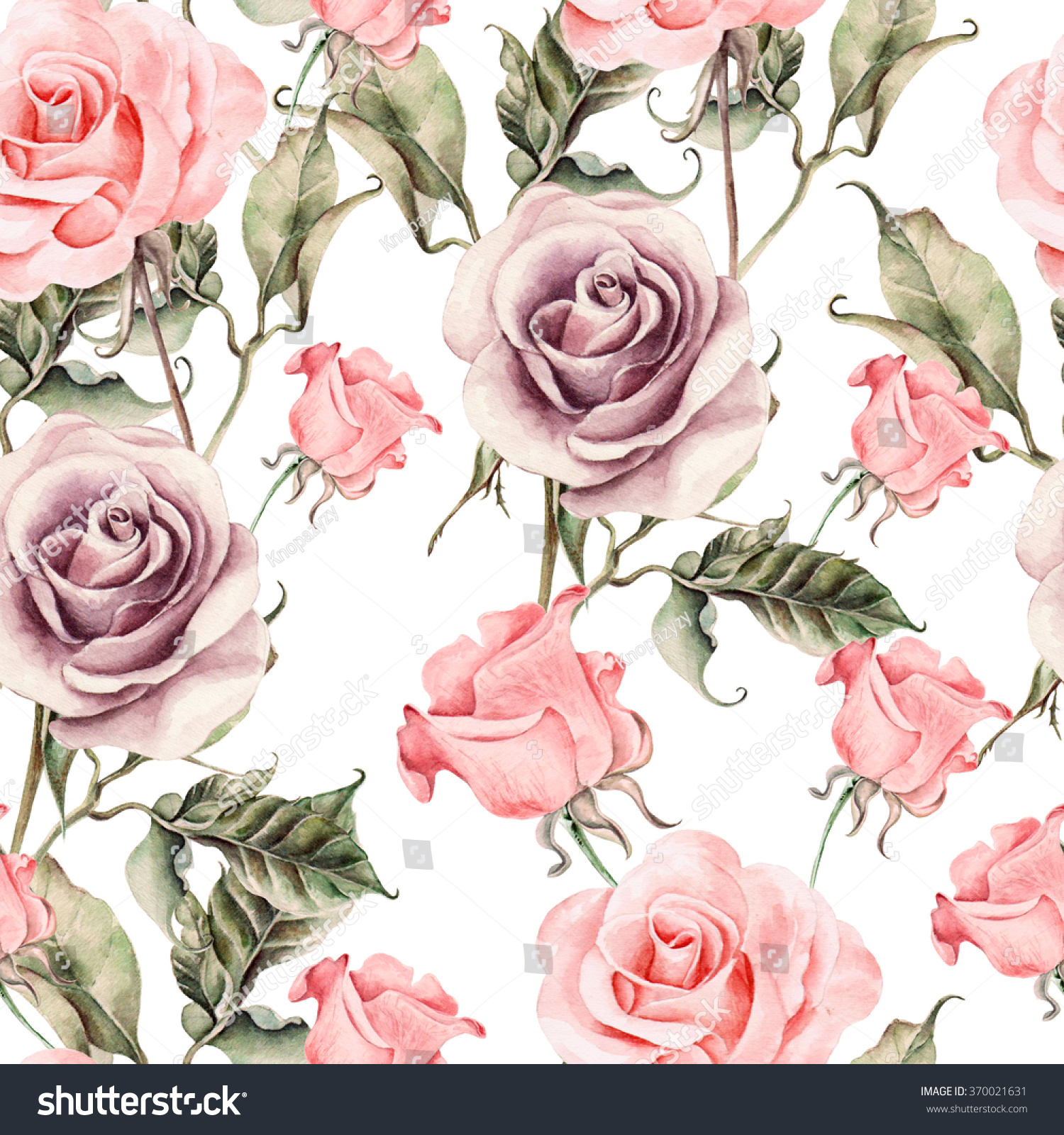 Pattern Watercolor Realistic Rose Illustration Stock Illustration ...