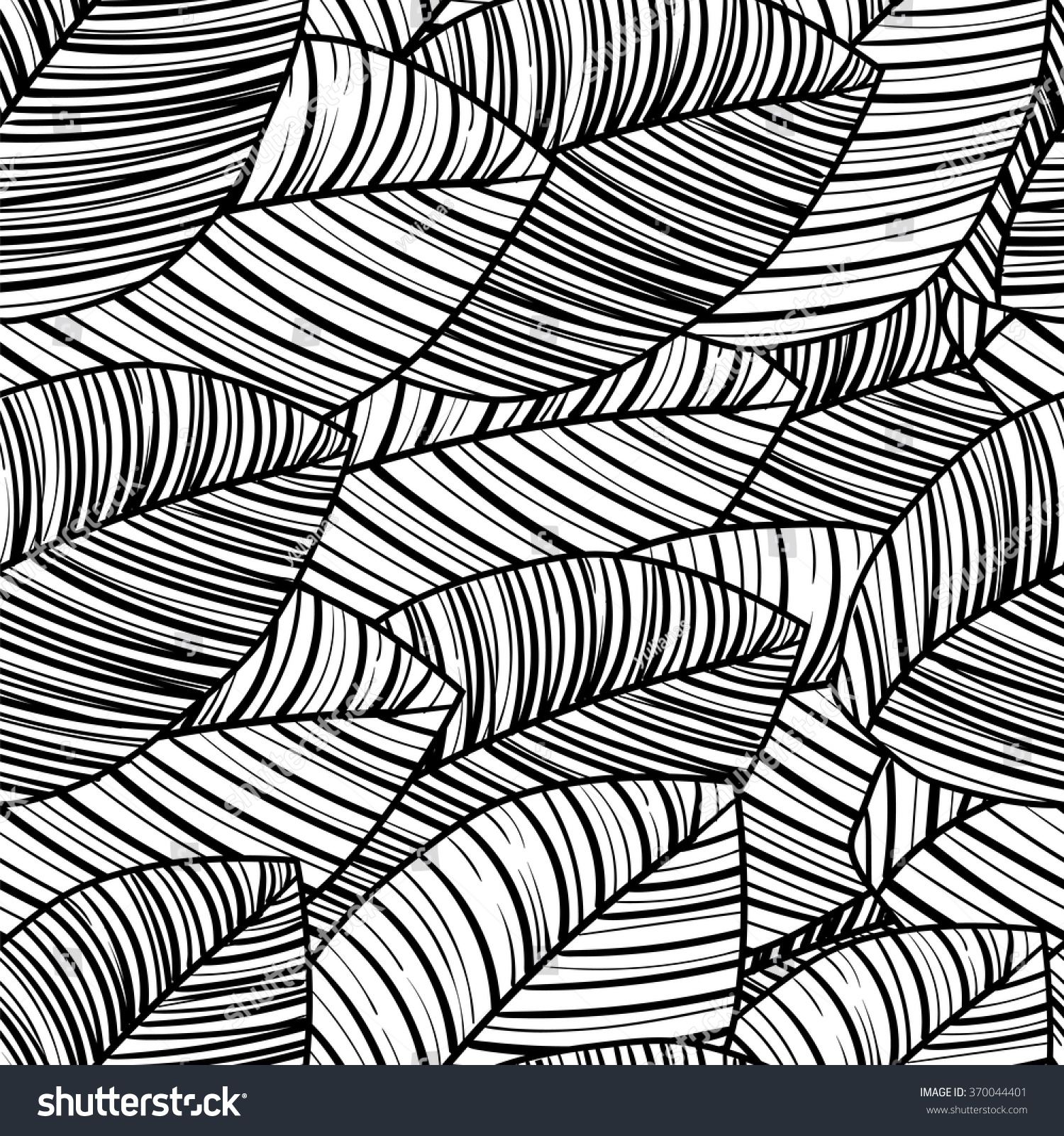 Seamless Blackandwhite Pattern Tropical Leaves Stock Vector (Royalty ...