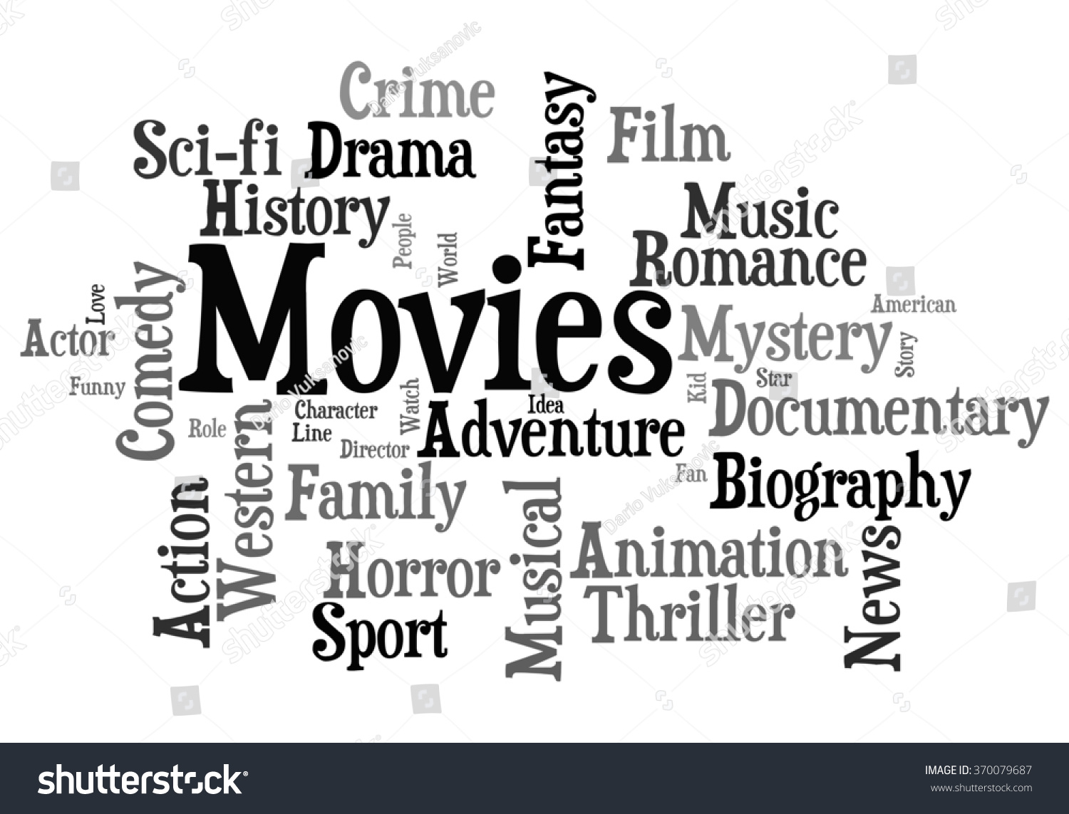 Movies Word Cloud Movies Typography Background Stock Illustration 