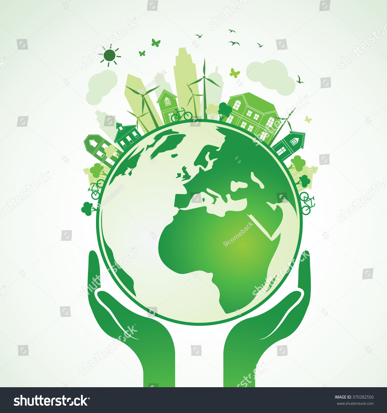 Hands Holding Green Earth Globe City Stock Vector (royalty Free 