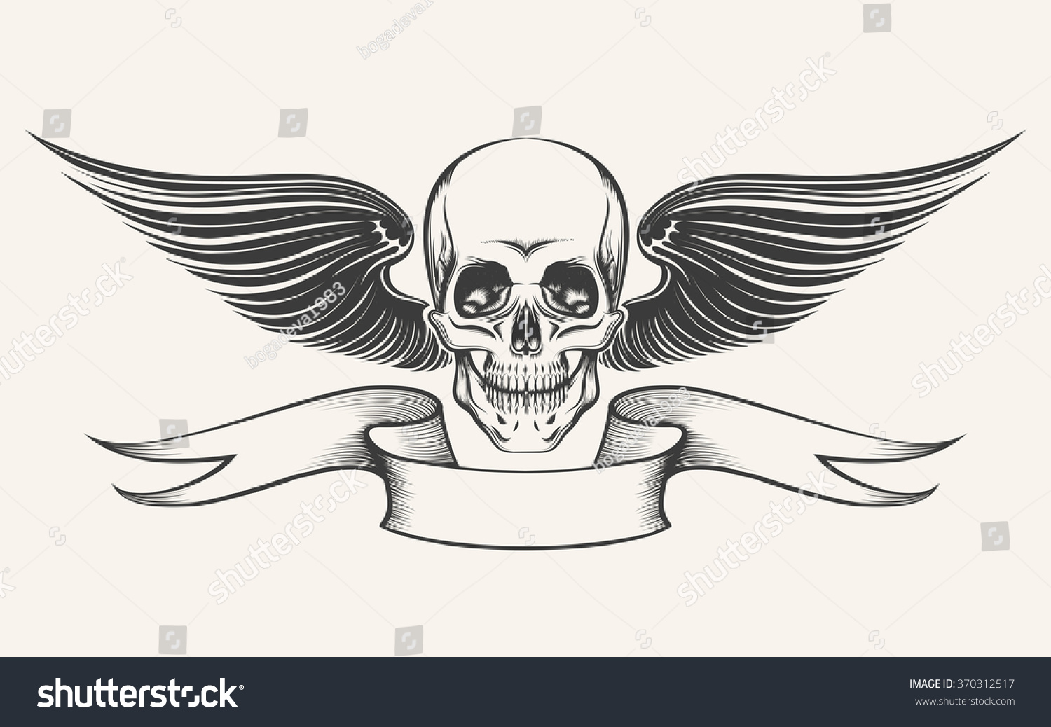 Skull Wings Ribbon Illustration Engraving Style Stock Illustration ...