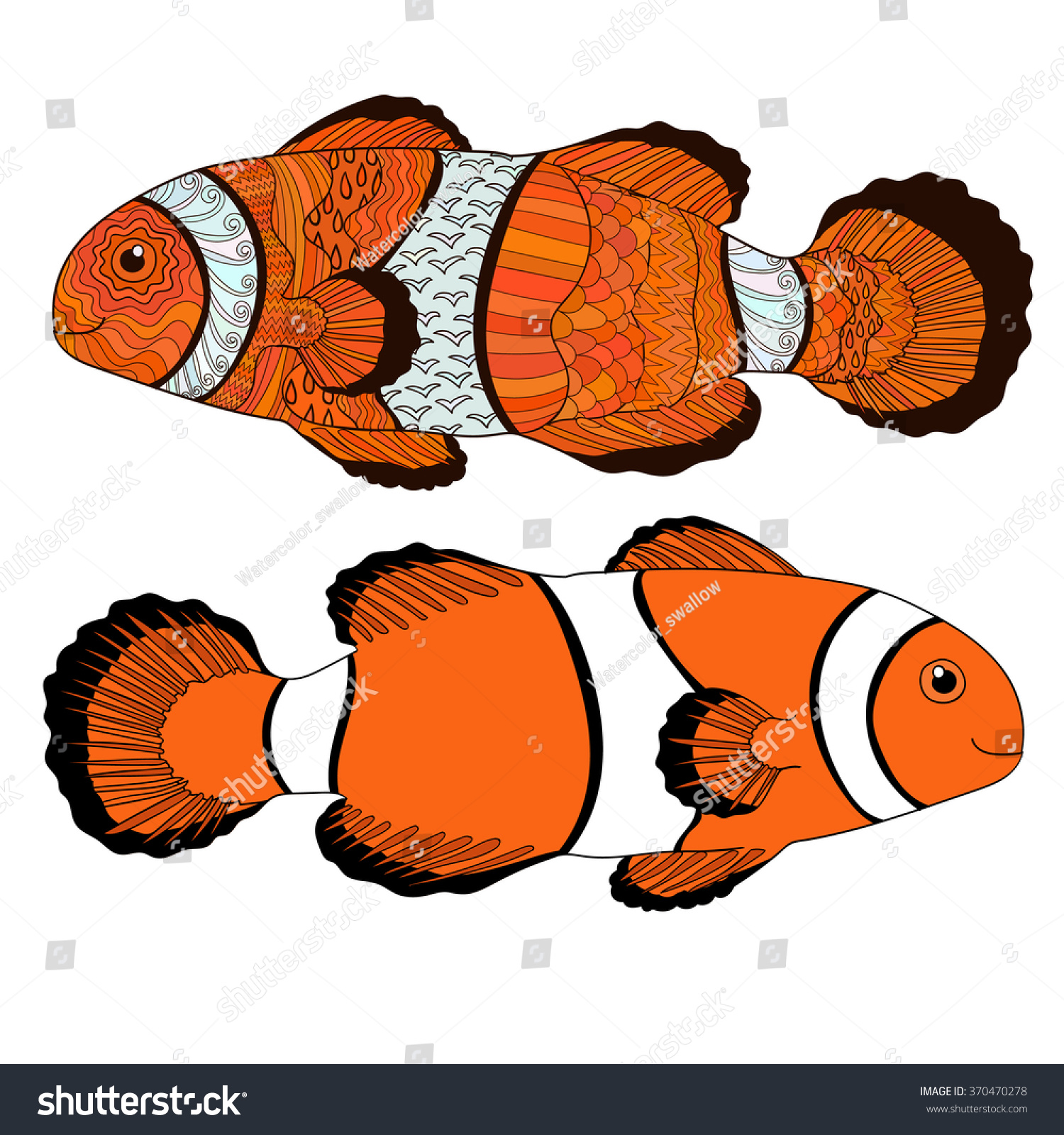 Clownfish High Details Colored Hand Drawn Stock Vector (Royalty Free ...