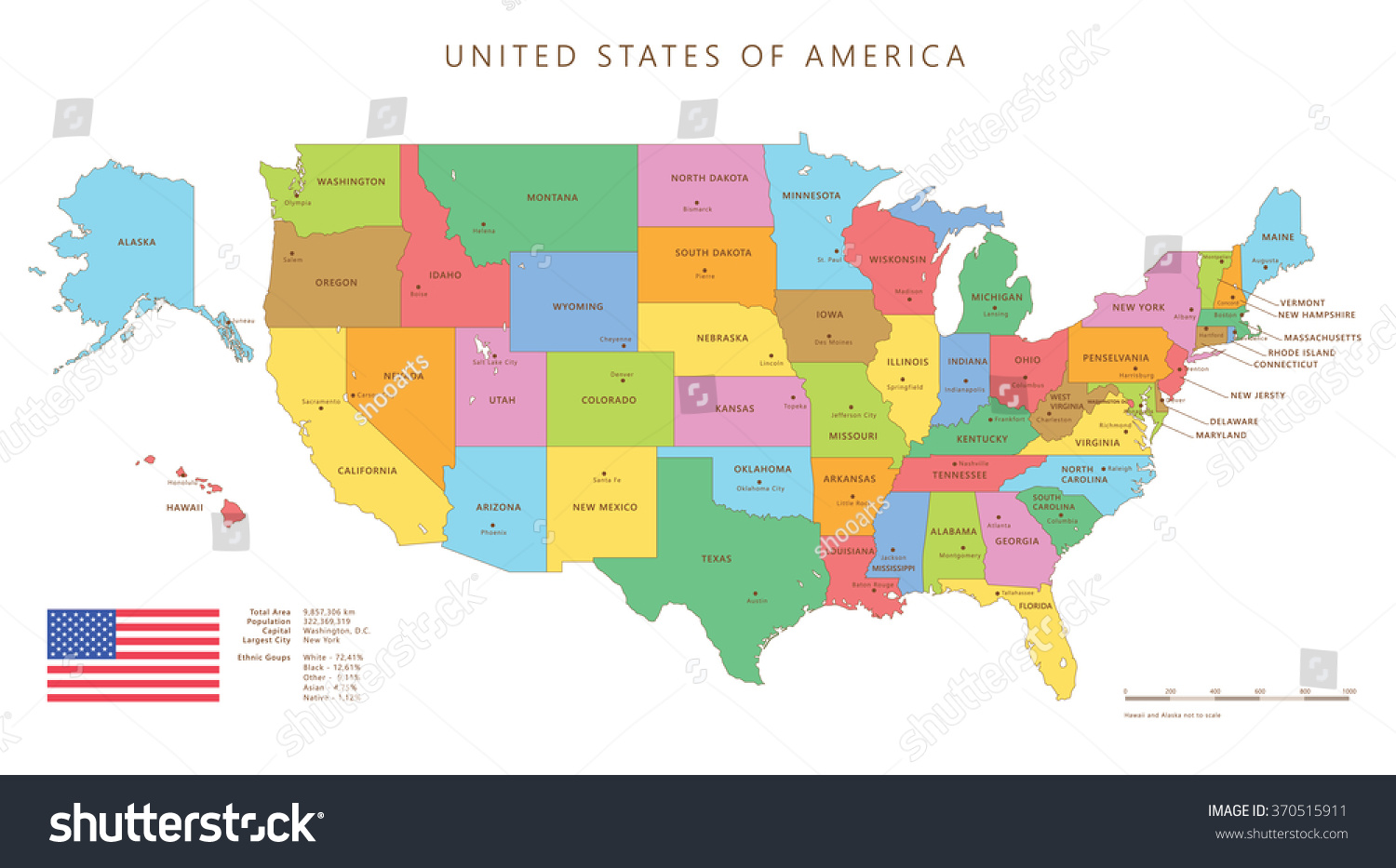 50 States Map With Capitals Colored United States Map Names Capitals Stock Vector (Royalty Free)  370515911 | Shutterstock