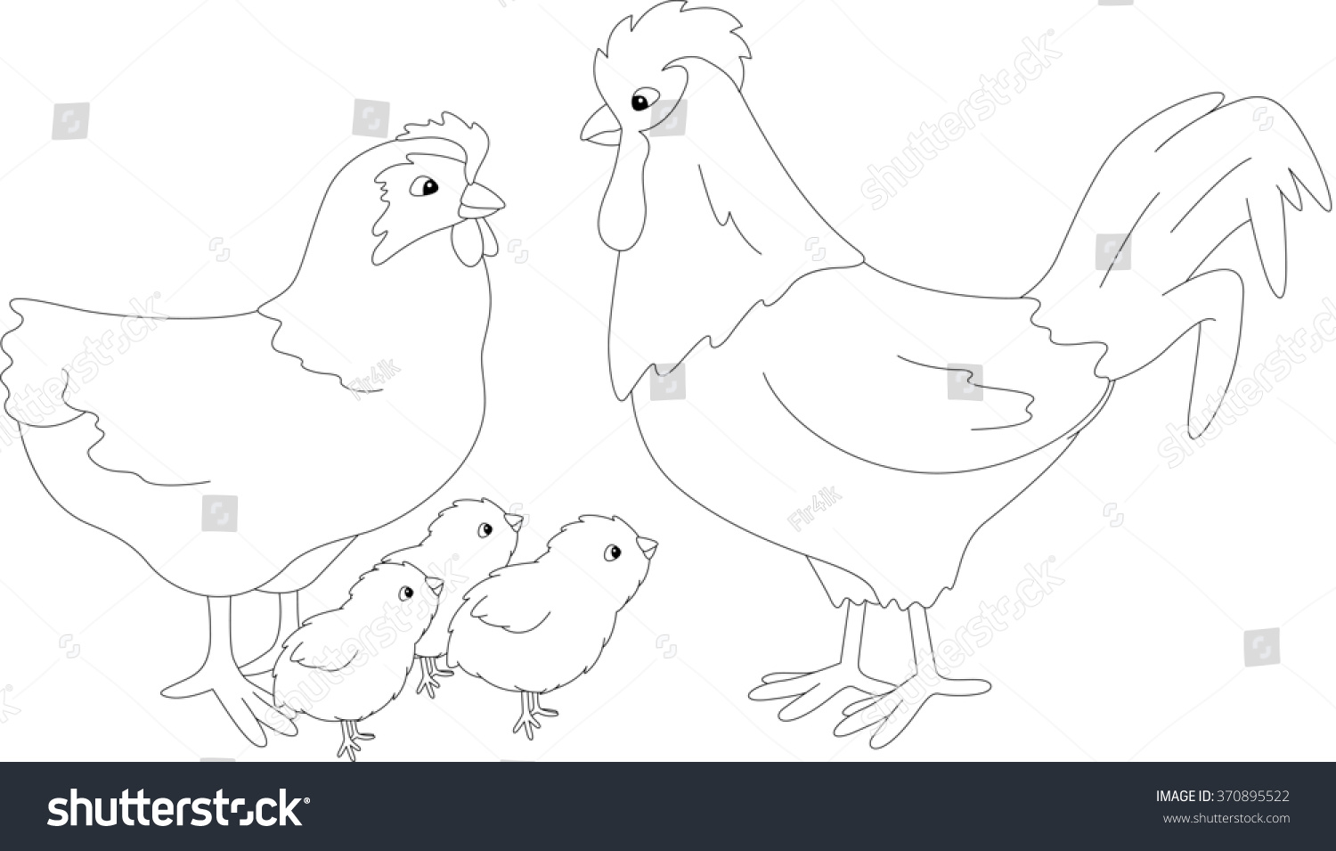 Раскраска петушок Курочка и цыплята