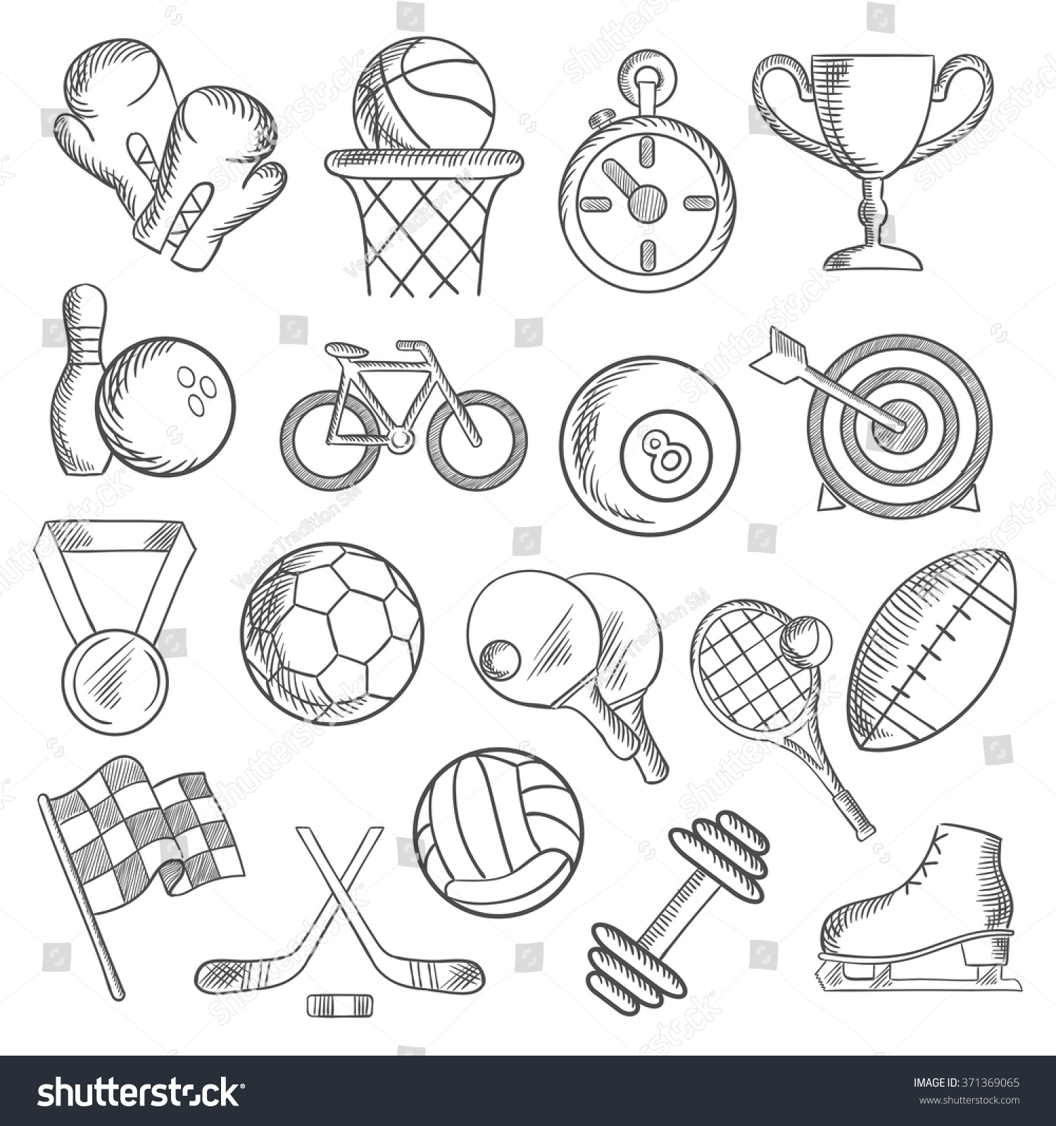 Sport Fitness Sketch Icons Sport Volleyball Stock Vector (Royalty Free ...