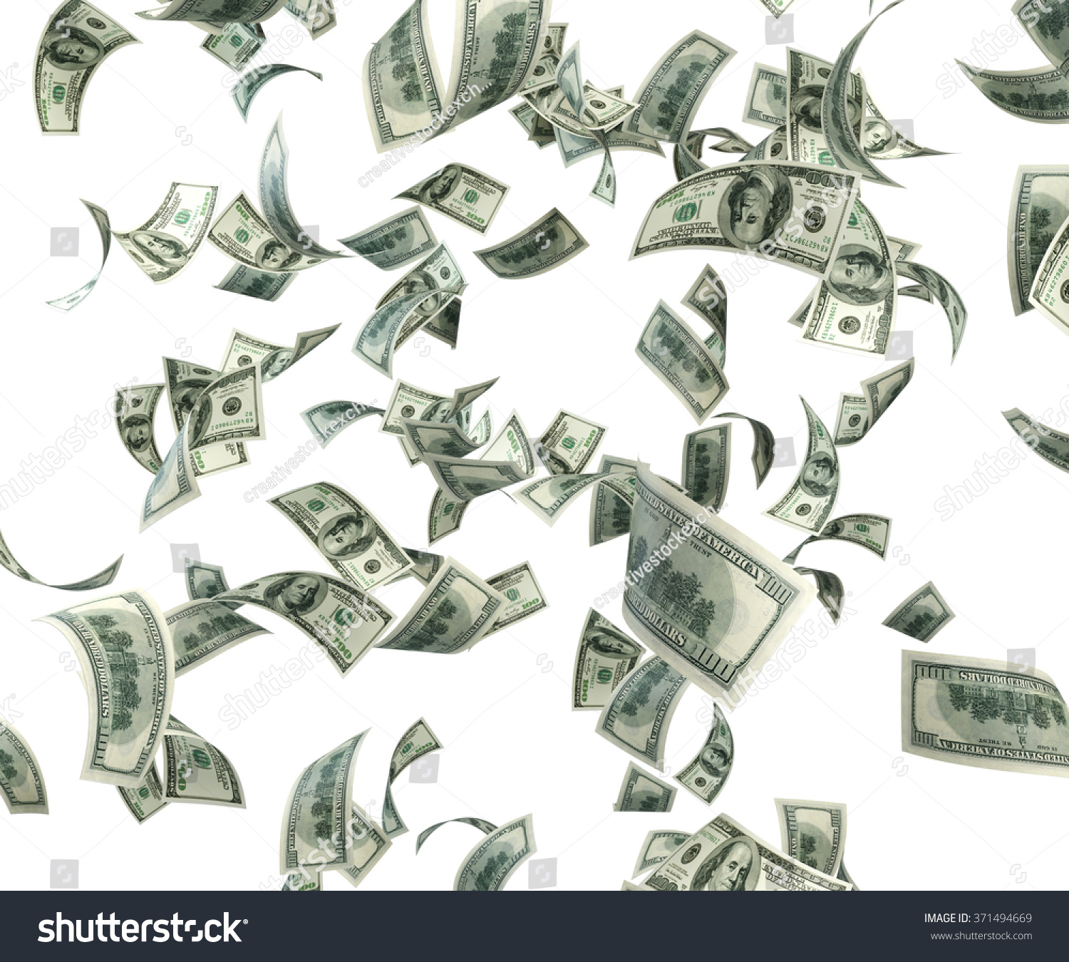 One Hundred Us Dollar Bills Falling Stock Illustration 371494669 ...