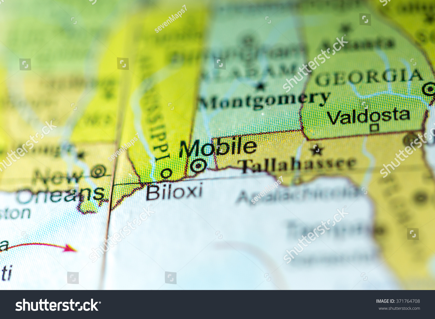 Closeup Mobile Alabama On Political Map Stock Photo 371764708 Stock Photo Closeup Of Mobile Alabama On A Political Map Of Usa 371764708