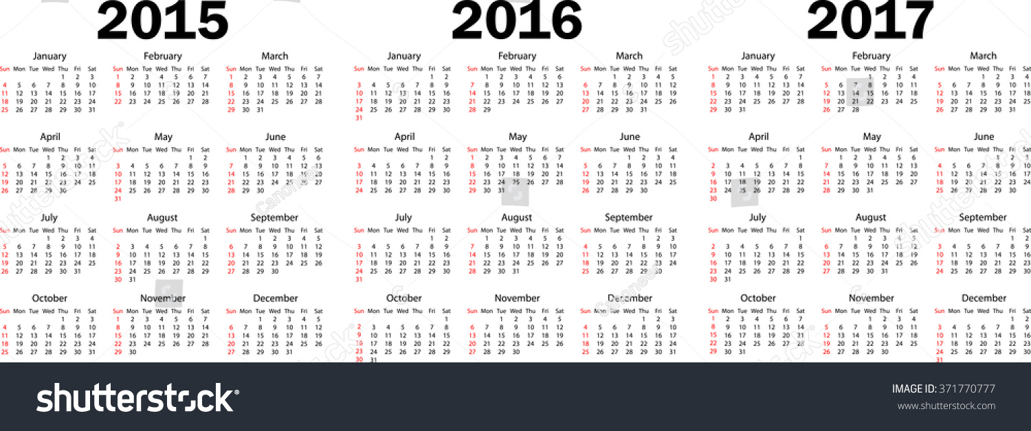 Calendar 2015 2016 2017 One Vector Stock Vector (Royalty Free ...