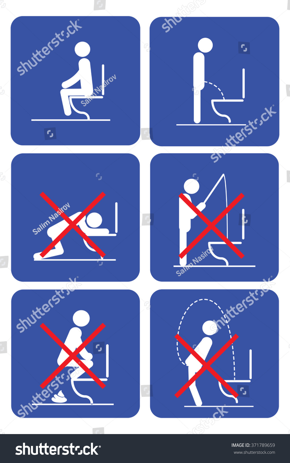 Toilet Rules Stickers Set Stock Vector (Royalty Free) 371789659 ...