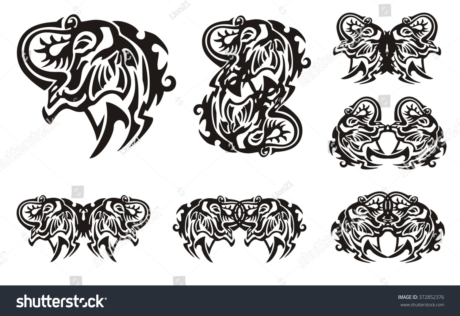 Tribal Elephant Head Symbols Muzzle Elephant Stock Vector (Royalty Free ...