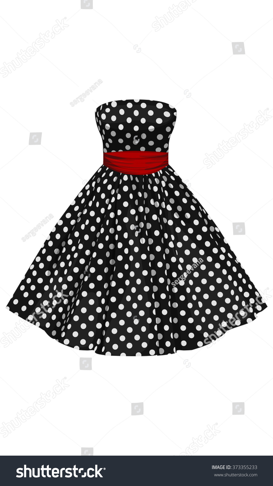 black and white polka dot dress with red belt