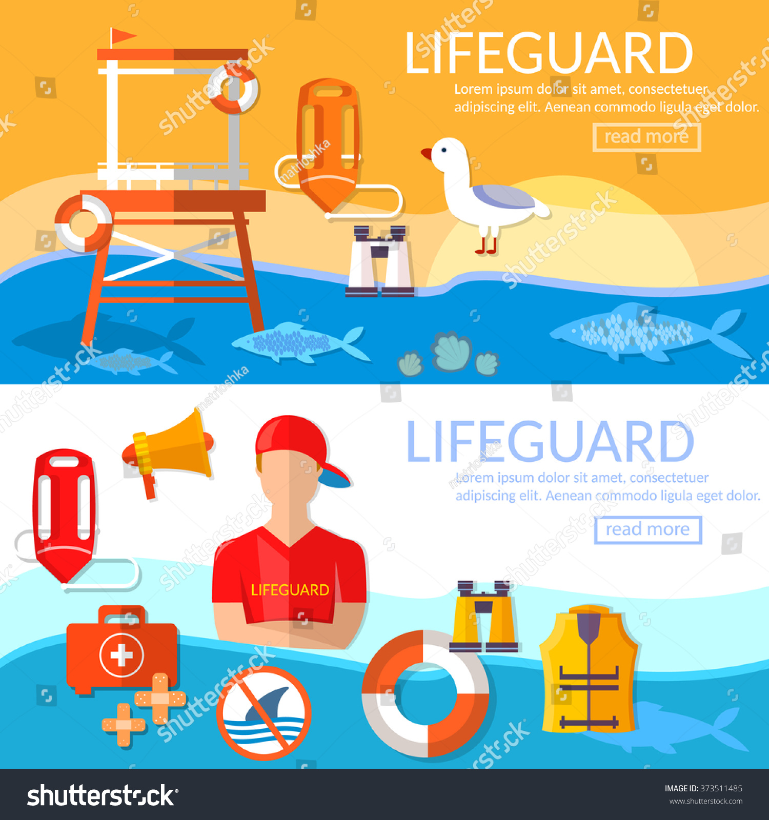 Lifeguards Banners Work Professional Lifeguard On Stock Vector Royalty