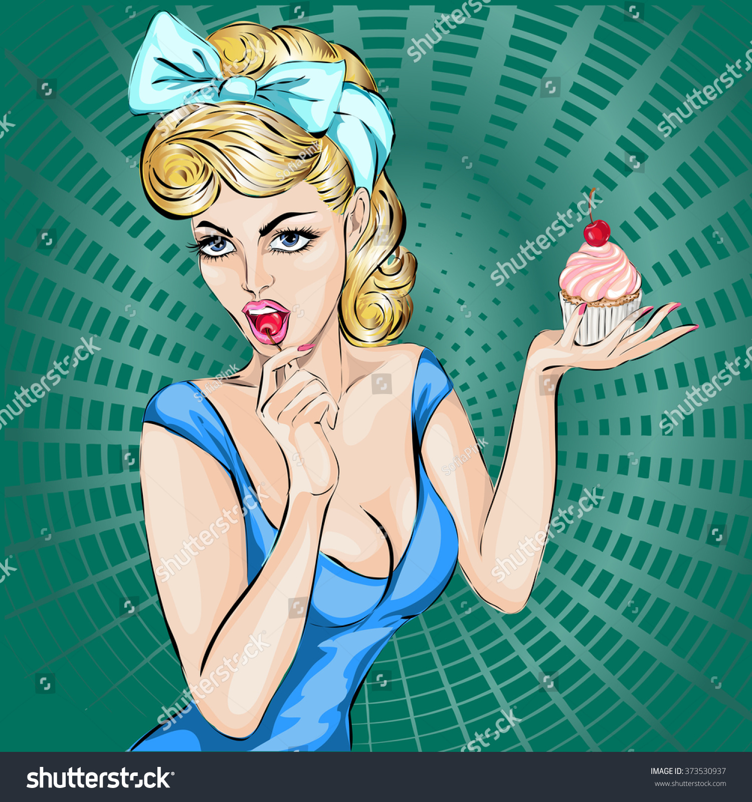 Sexy Pop Art Woman Portrait Cupcake Stock Vector Royalty Free 373530937 Shutterstock