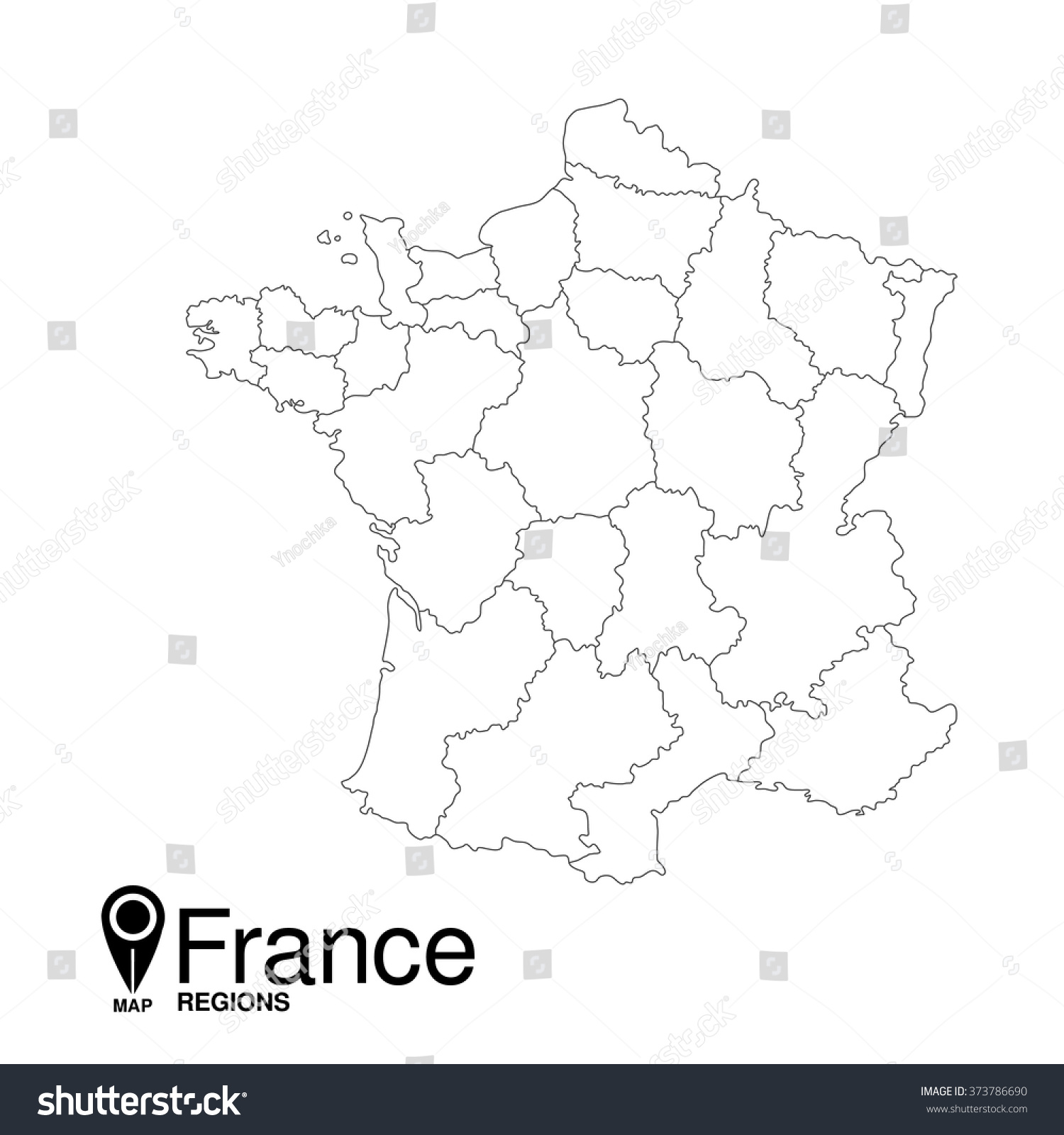 Regions Map France Contour Stock Vector (Royalty Free) 373786690 ...