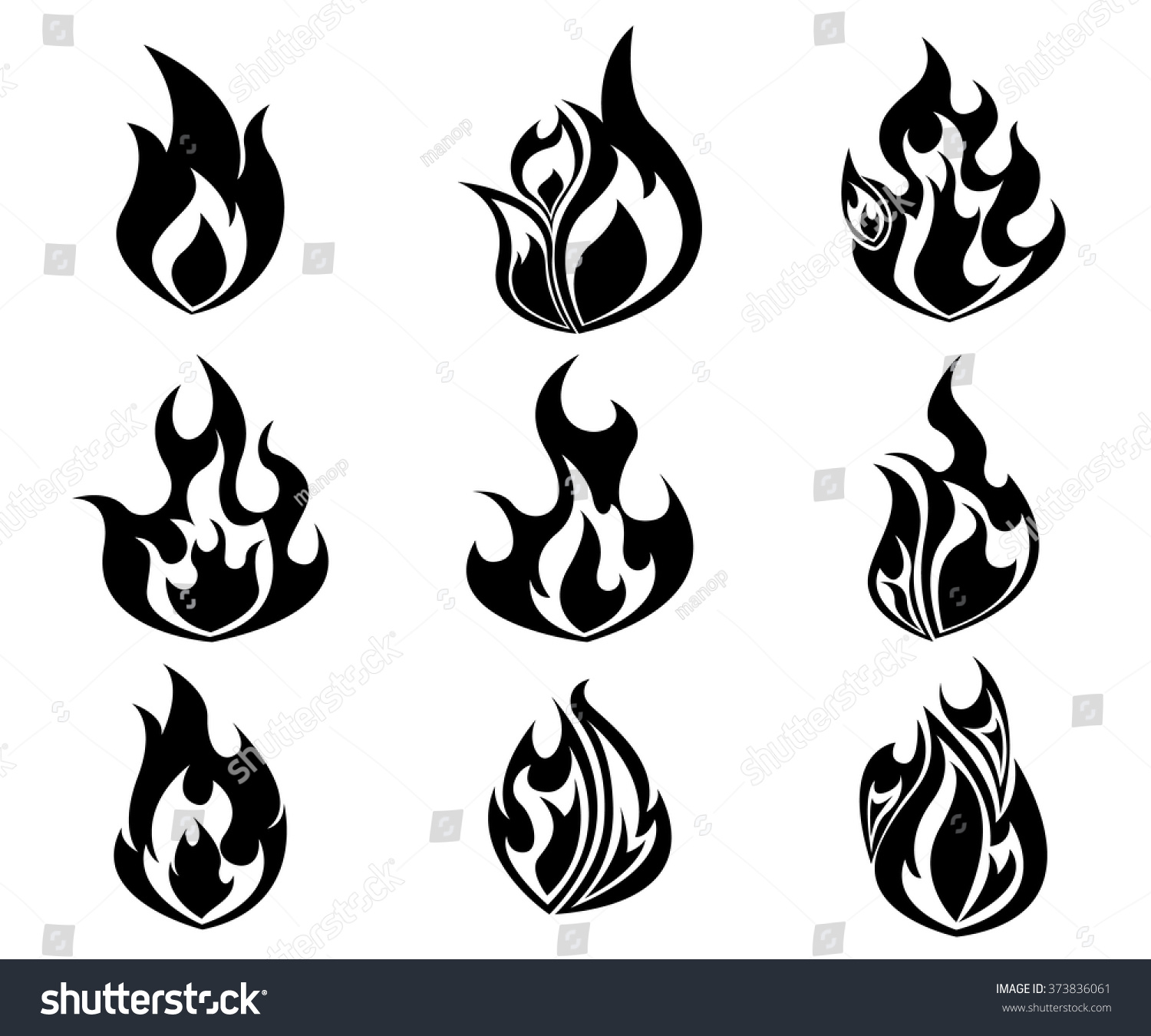 Set Fire Flames Icon Black White Stock Vector (Royalty Free) 373836061 ...