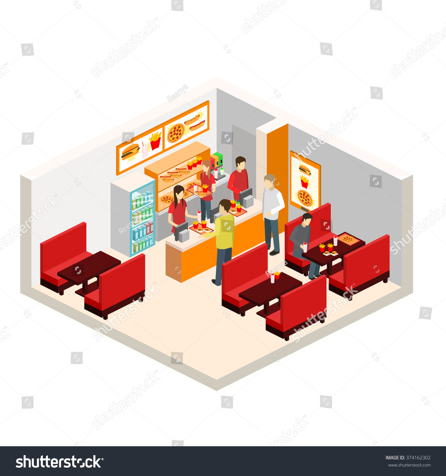 Isometric Fast Food Restaurant Stock Vector (Royalty Free) 374162302 ...