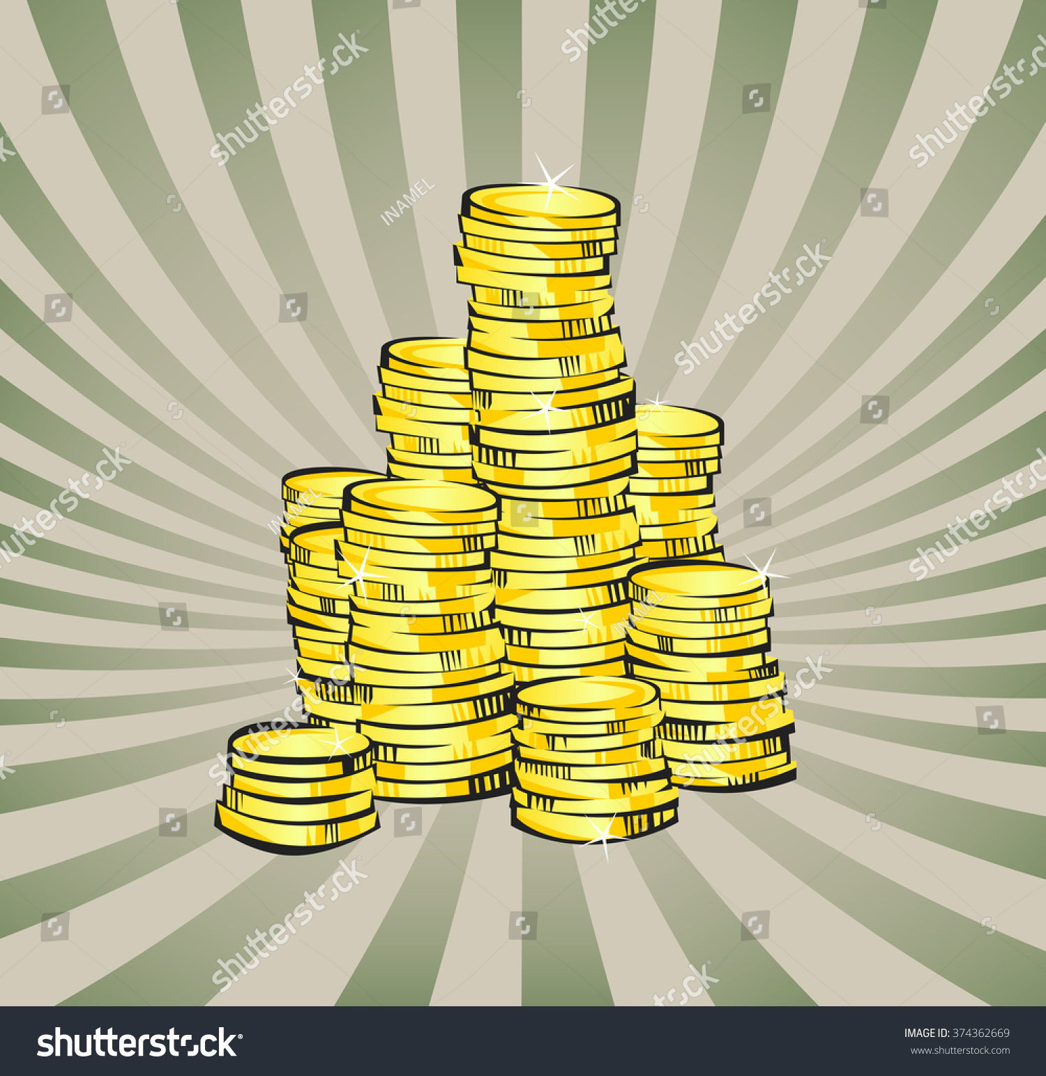 Golden Coins Stacks Retro Vector Illustration Stock Vector (Royalty ...