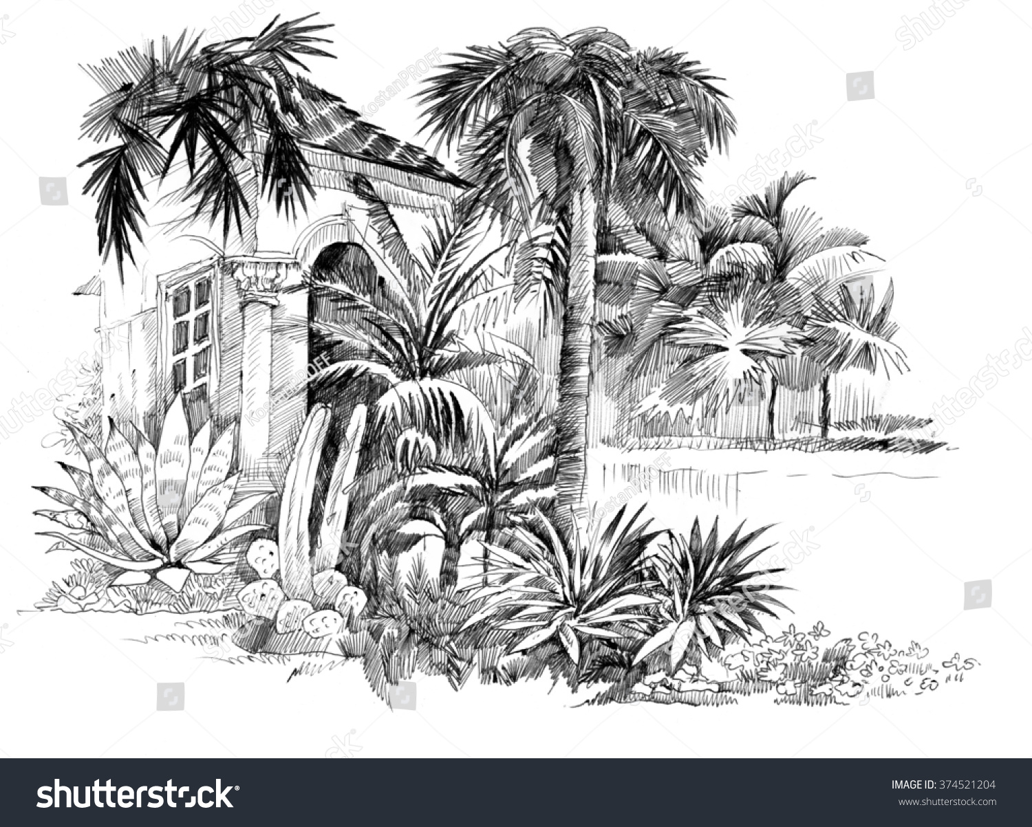 Hand Drawn Sketch Tropical Resort Illustration Stock Illustration ...