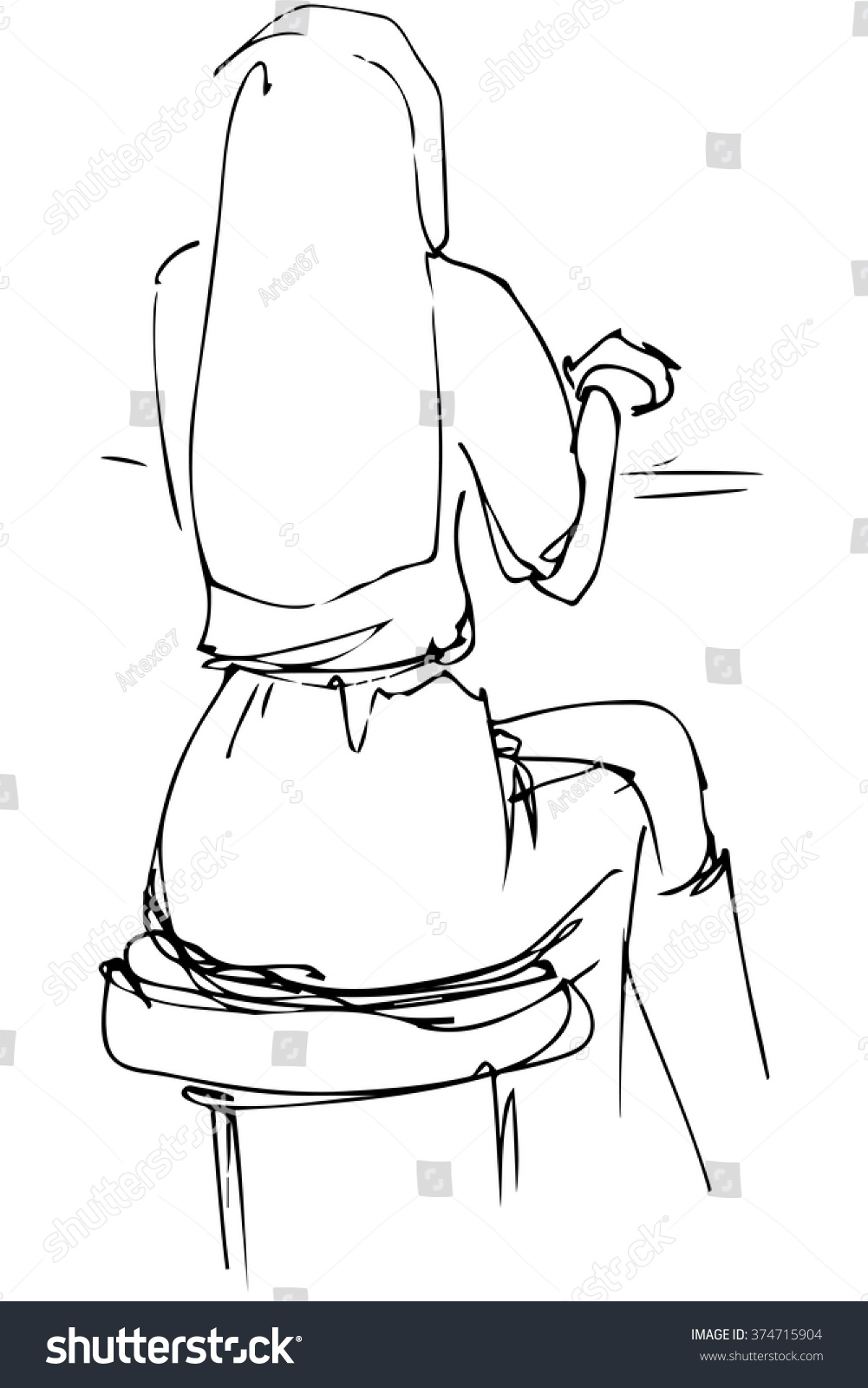 Black White Vector Sketch Girl Sitting Stock Vector (Royalty Free ...