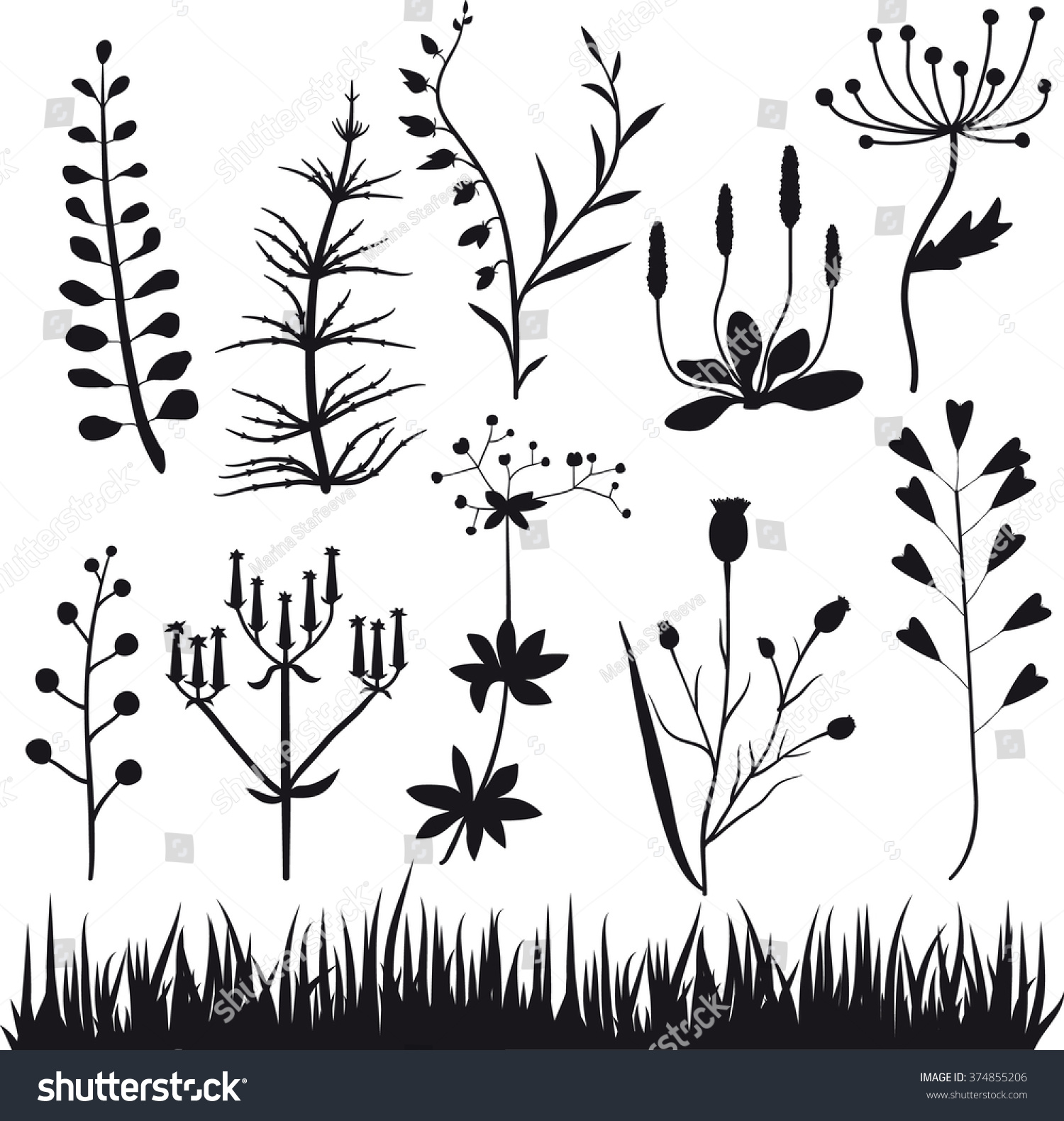 Set Plants Design Elements Black Outline Stock Vector (royalty Free 