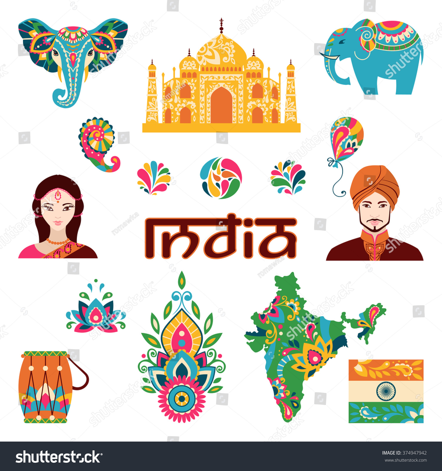 Set Indian Flat Icons Indian People Stock Vector (Royalty Free ...