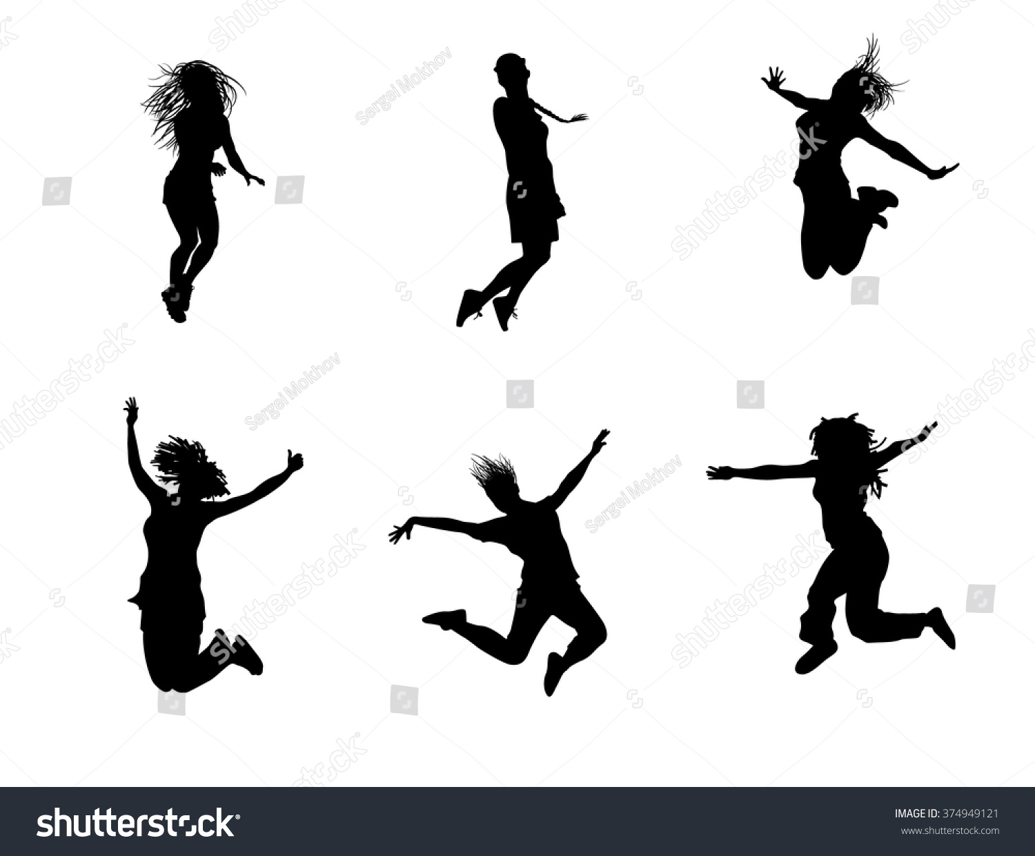 Vector Illustration Six Jumping Teenagers Stock Vector (Royalty Free ...