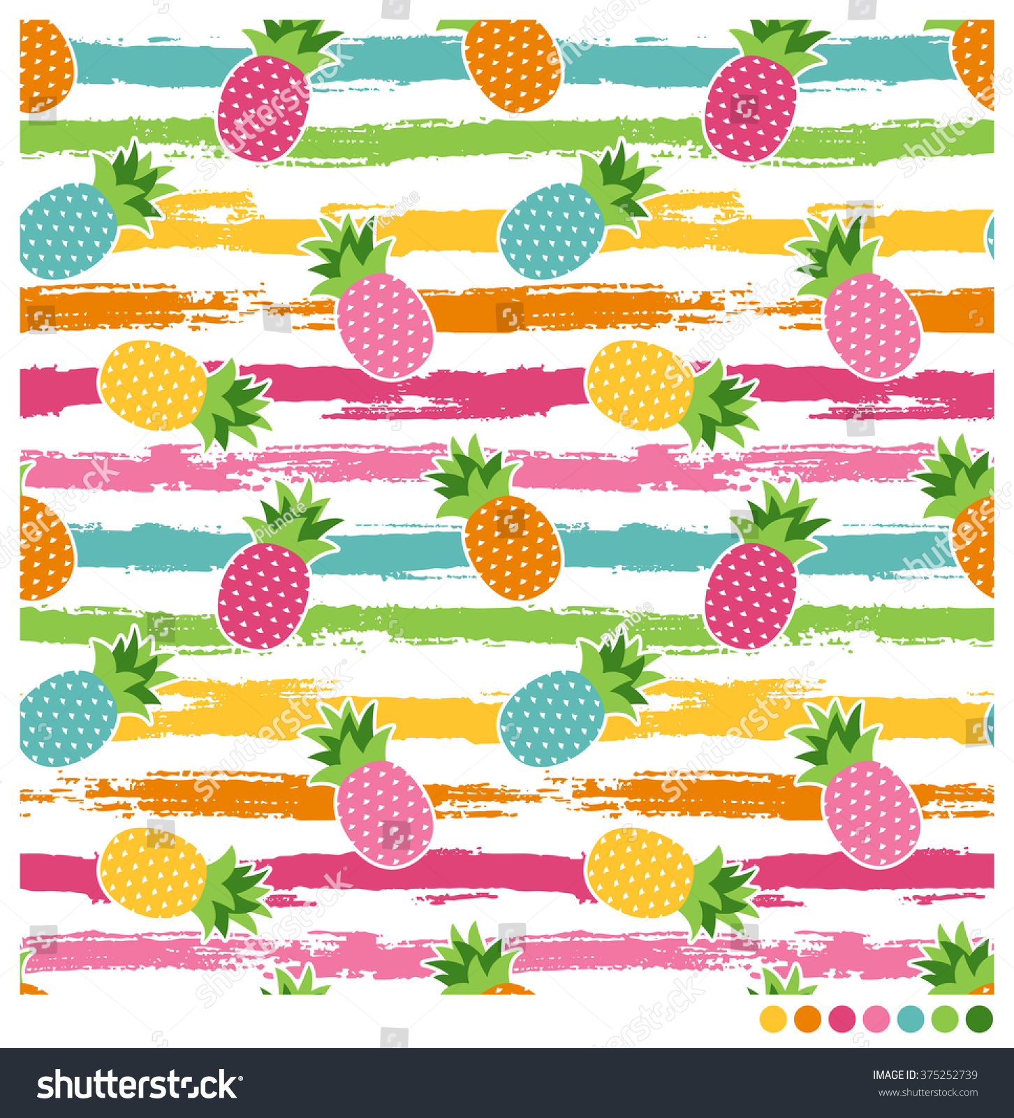 Pineapple Seamless Vector Pattern On Colorful Stock Vector Royalty Free Shutterstock