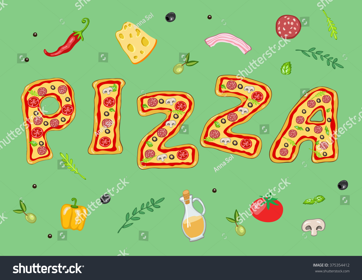 Vector Image Pizza Word Pizza Made Stock Vector (Royalty Free ...