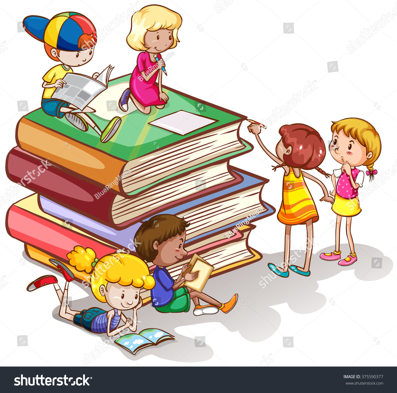 Kids Reading Books Together Illustration Stock Vector (Royalty Free ...