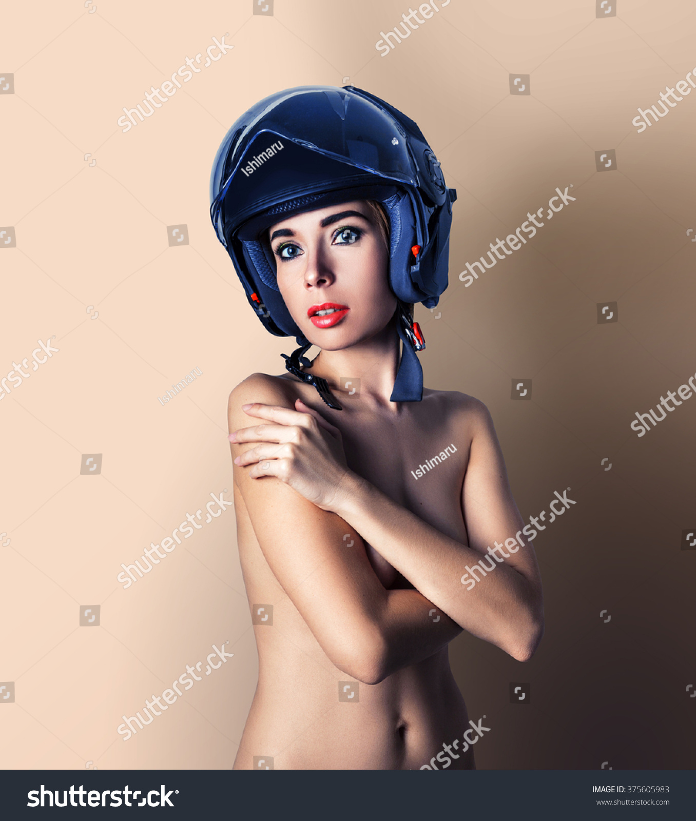 Naked Girl Motorcycle Rider Black Helmet Stock Photo Shutterstock