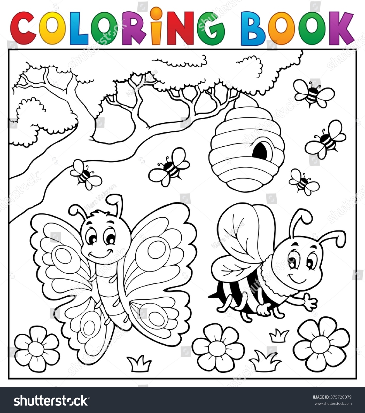 Coloring Book Butterfly Bee Eps10 Vector Stock Vector (Royalty Free