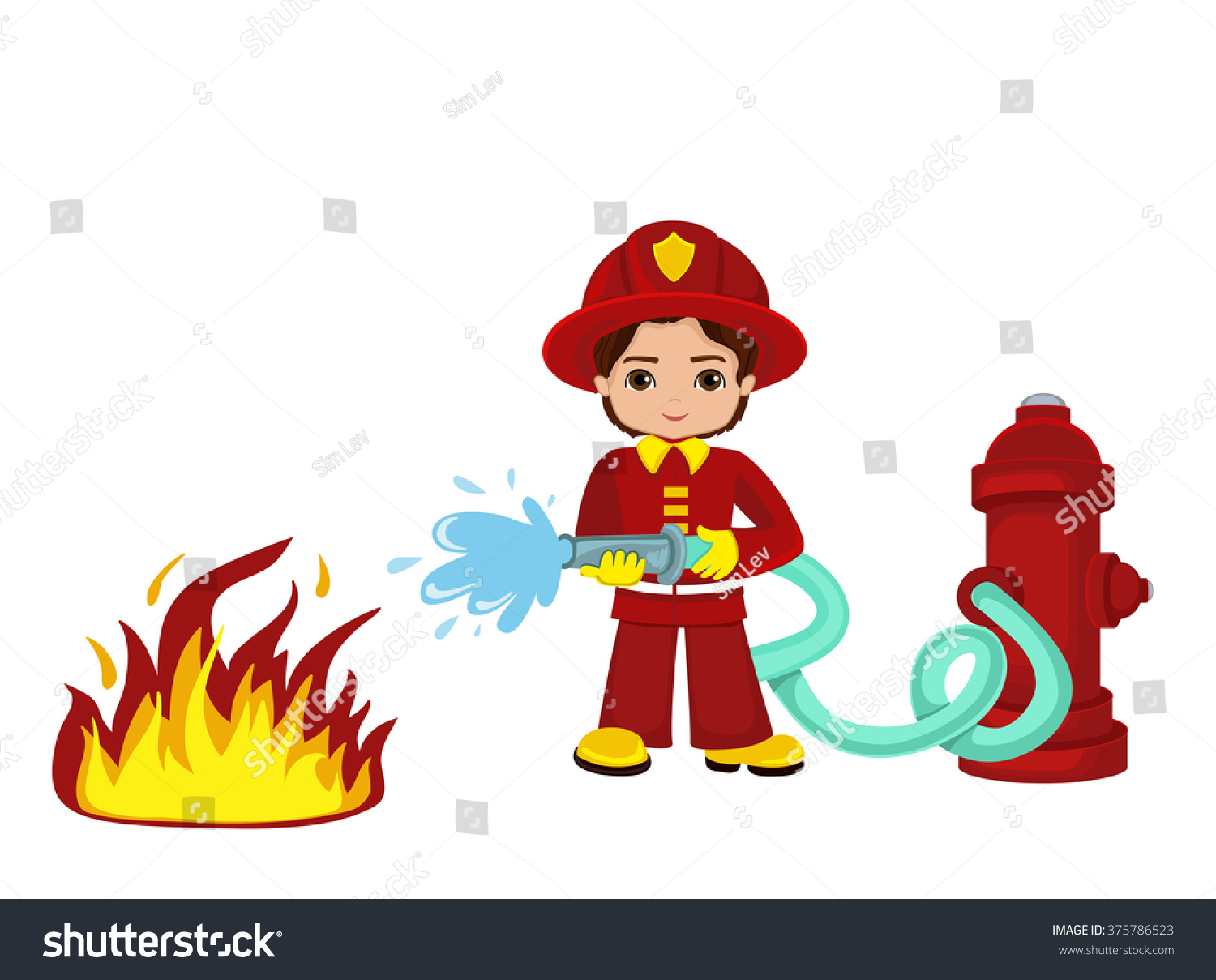 Пожарный тушит для детей