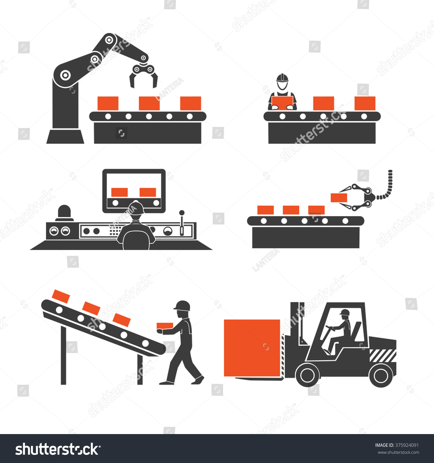 Icons Production Lines Conveyor Stock Vector (Royalty Free) 375924091 ...